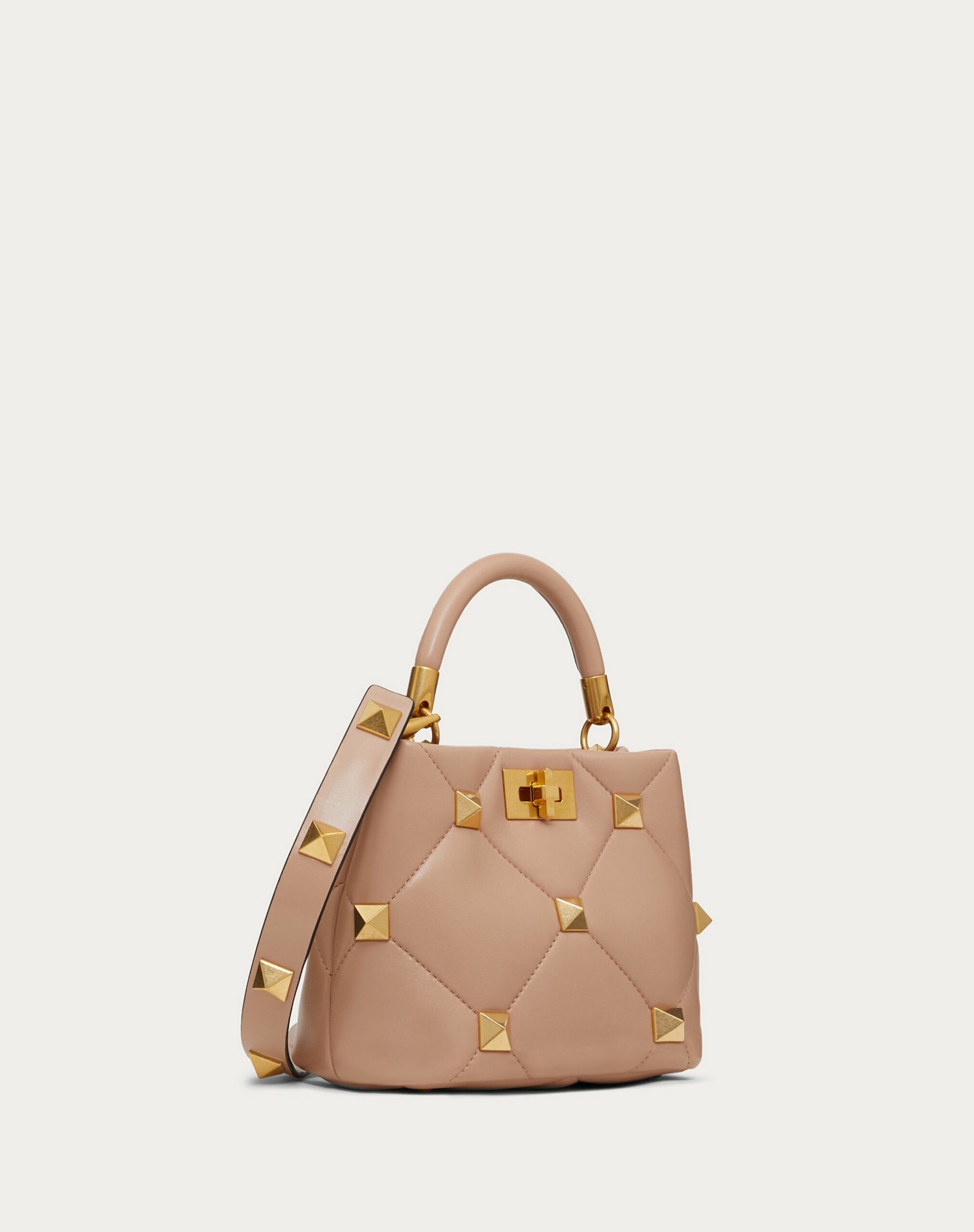 Valentino Small Roman Stud The Handle Bag In Nappa Rose Cannelle (VW0B0I97BSFGF9)