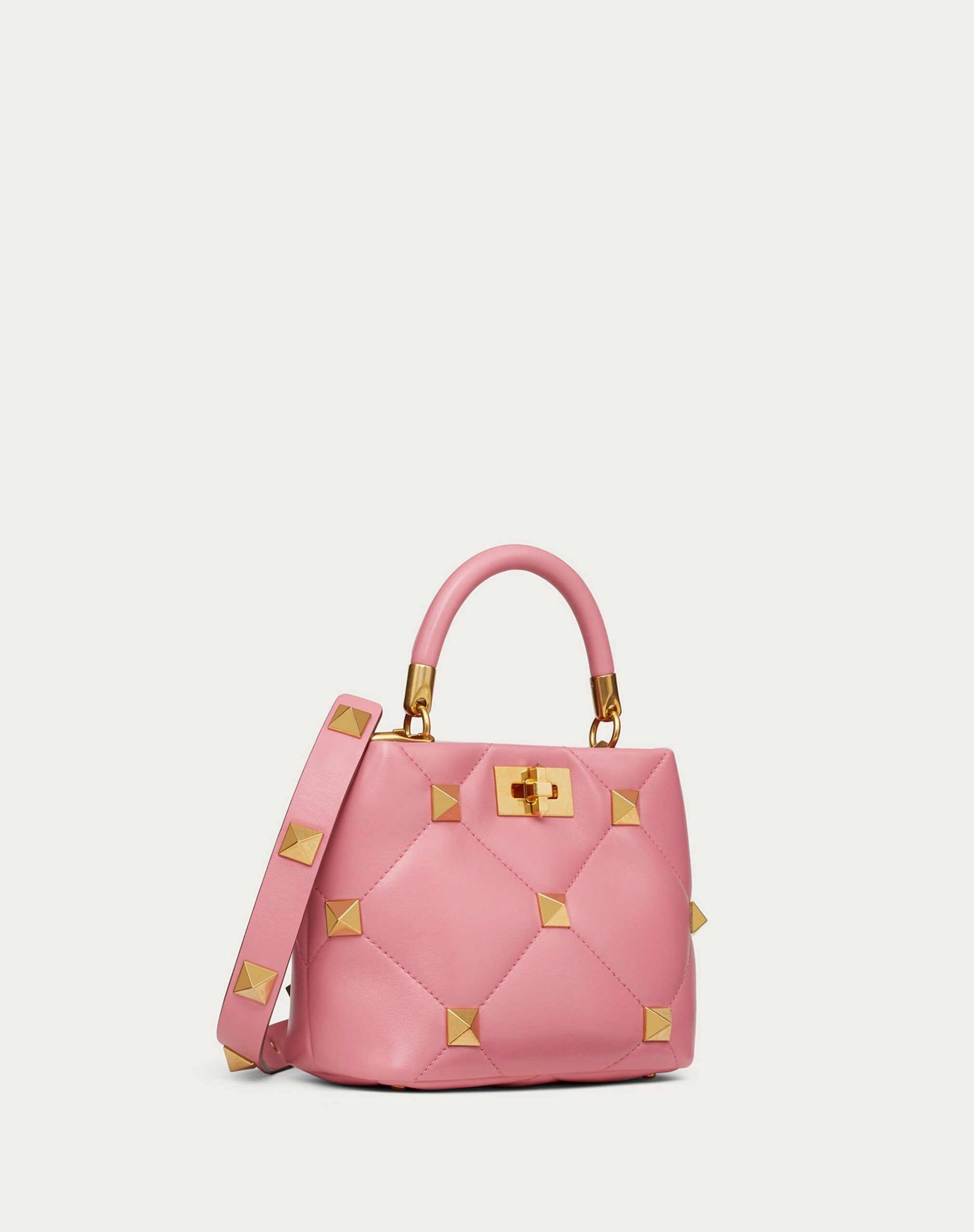 Valentino Small Roman Stud The Handle Bag In Nappa Flamingo Pink (VW0B0I97BSFW10)