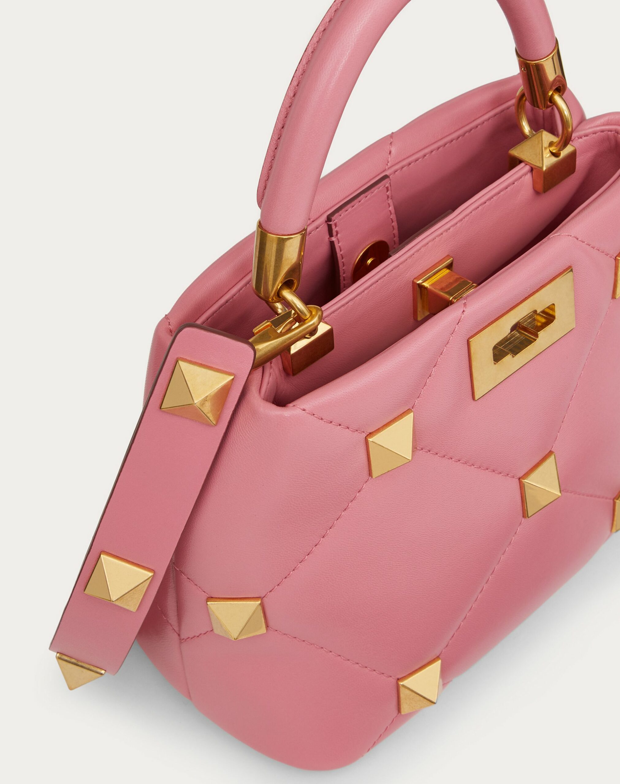 Valentino Small Roman Stud The Handle Bag In Nappa Flamingo Pink (VW0B0I97BSFW10)