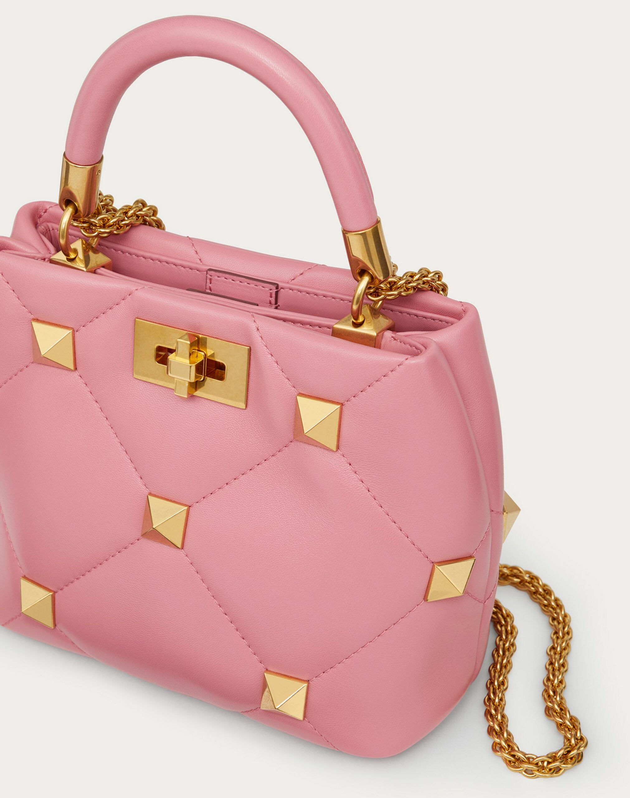 Valentino Small Roman Stud The Handle Bag In Nappa Flamingo Pink (VW0B0I97BSFW10)