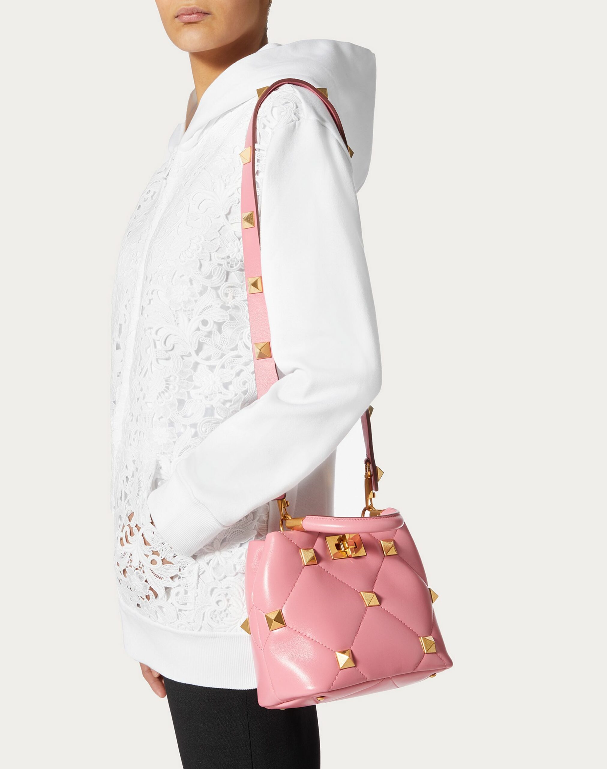 Valentino Small Roman Stud The Handle Bag In Nappa Flamingo Pink (VW0B0I97BSFW10)