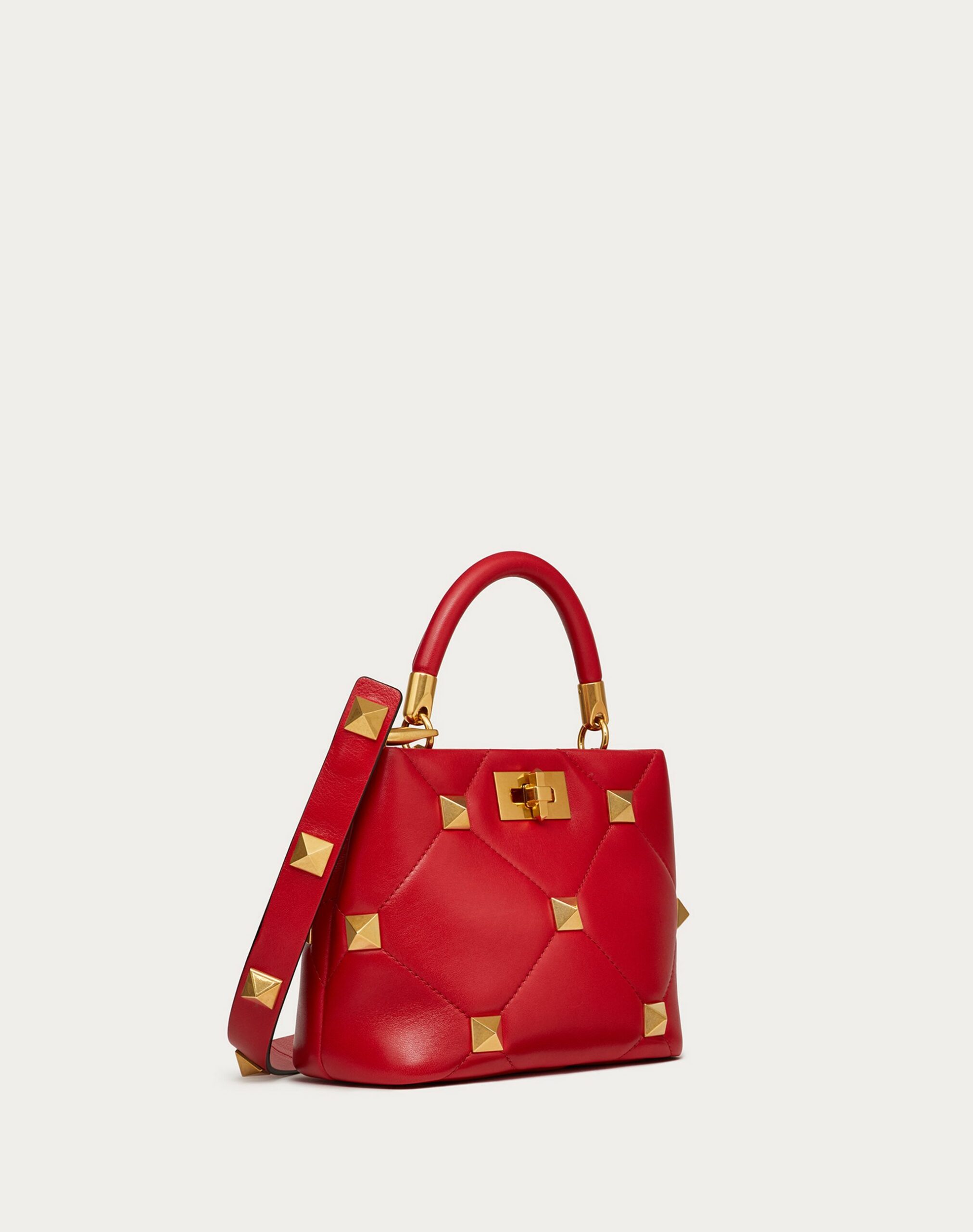 Valentino Small Roman Stud The Handle Bag In Nappa Rouge Pur (WW2B0I97BSFJU5)