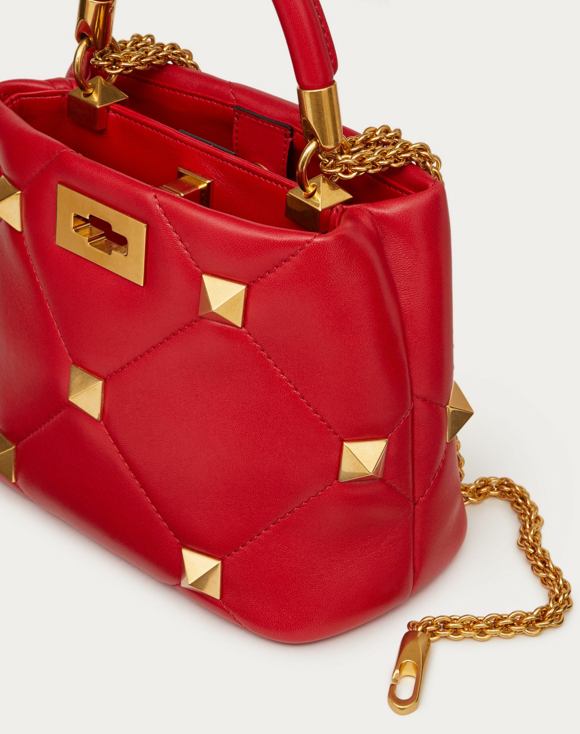 Valentino Small Roman Stud The Handle Bag In Nappa Rouge Pur (WW2B0I97BSFJU5)