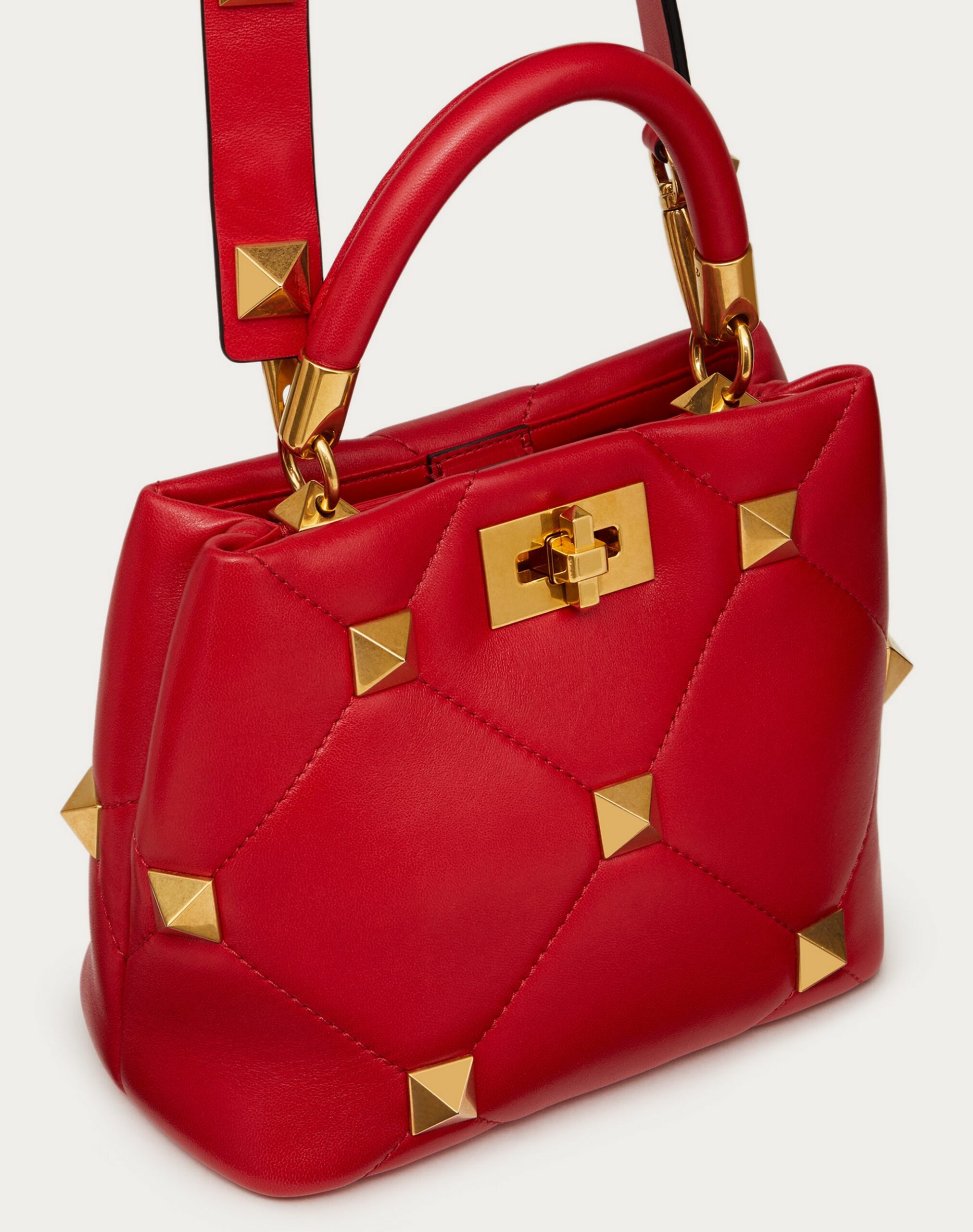 Valentino Small Roman Stud The Handle Bag In Nappa Rouge Pur (WW2B0I97BSFJU5)