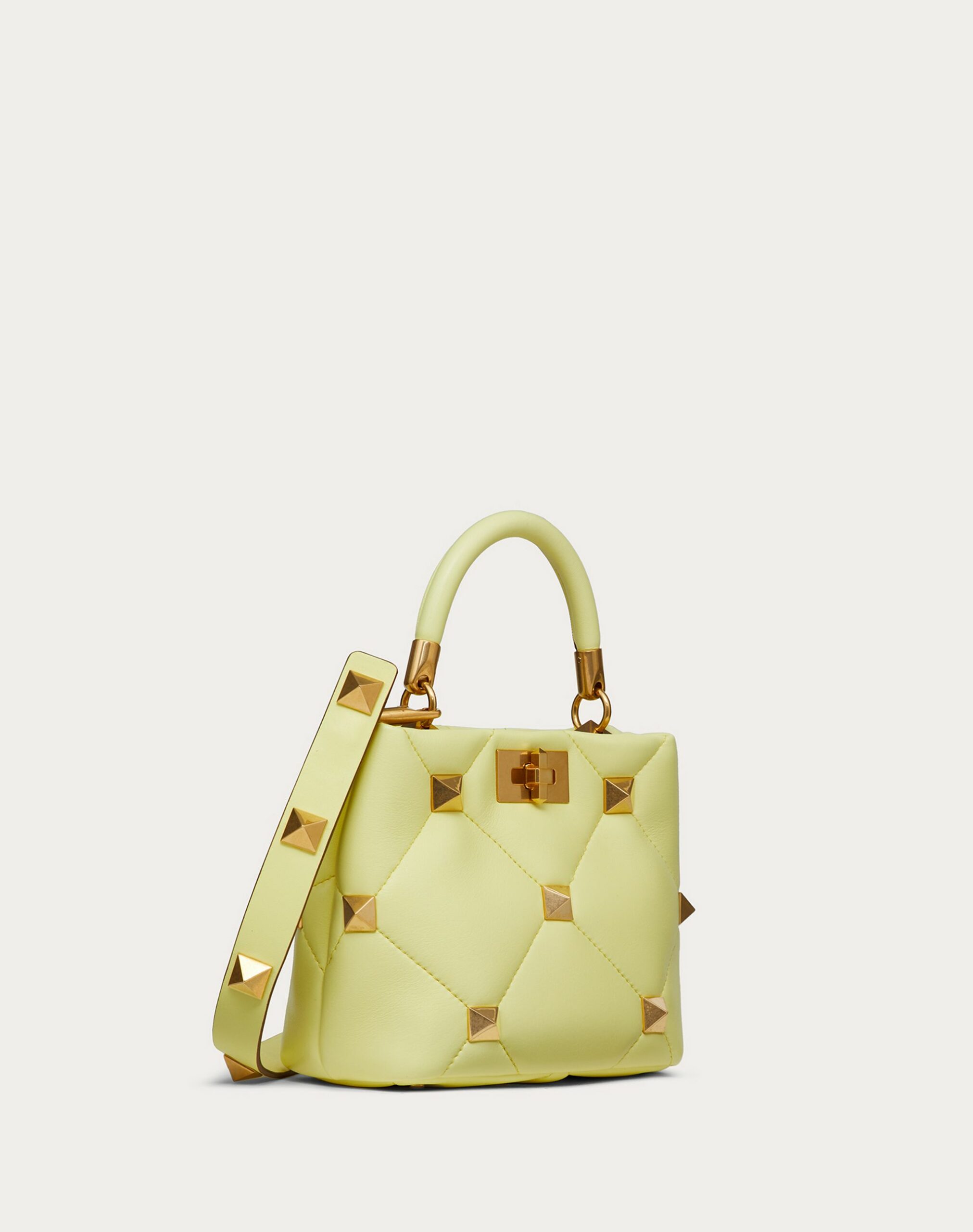 Valentino Small Roman Stud The Handle Bag In Nappa Lime Sorbet (VW0B0I97BSFM20)