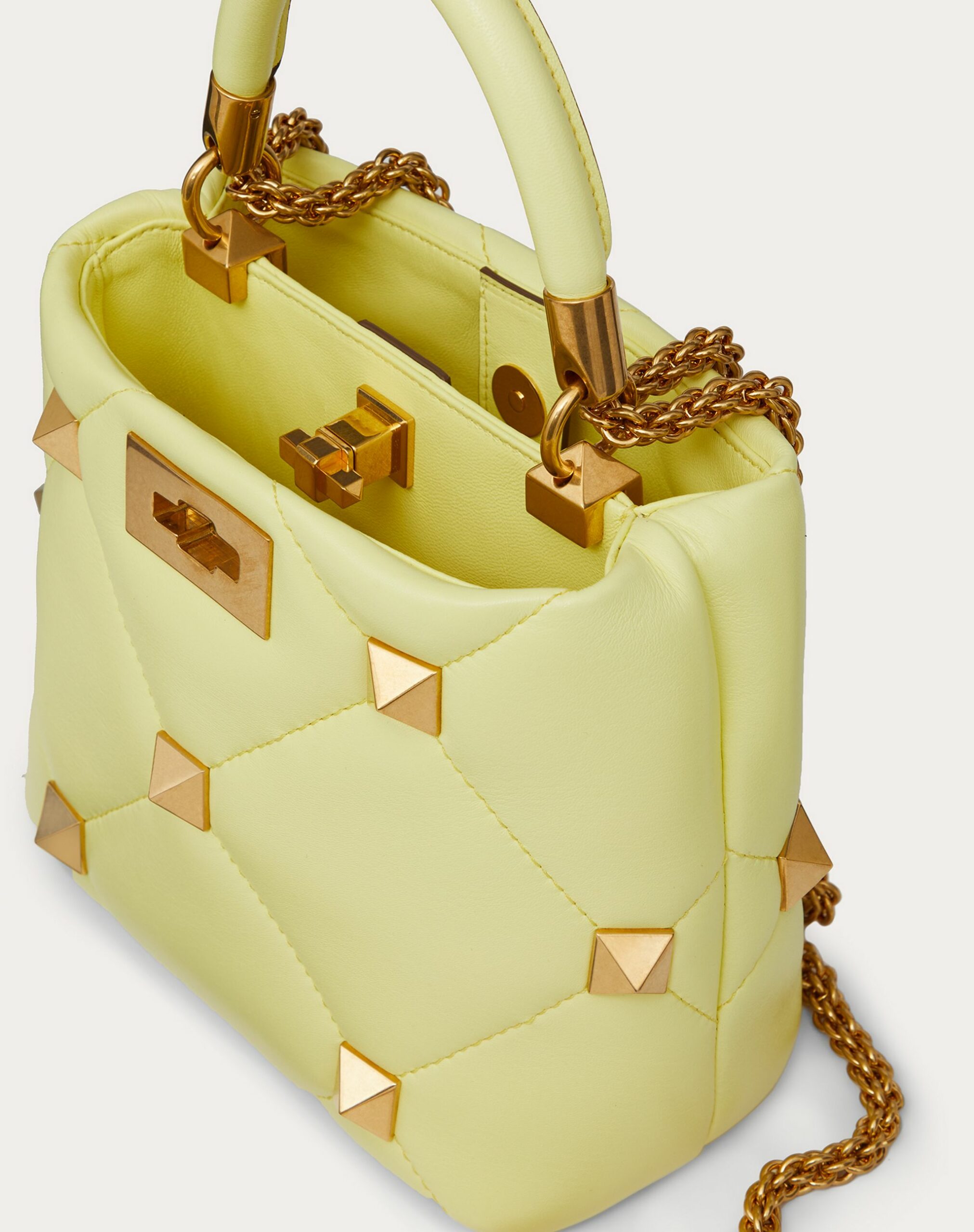 Valentino Small Roman Stud The Handle Bag In Nappa Lime Sorbet (VW0B0I97BSFM20)