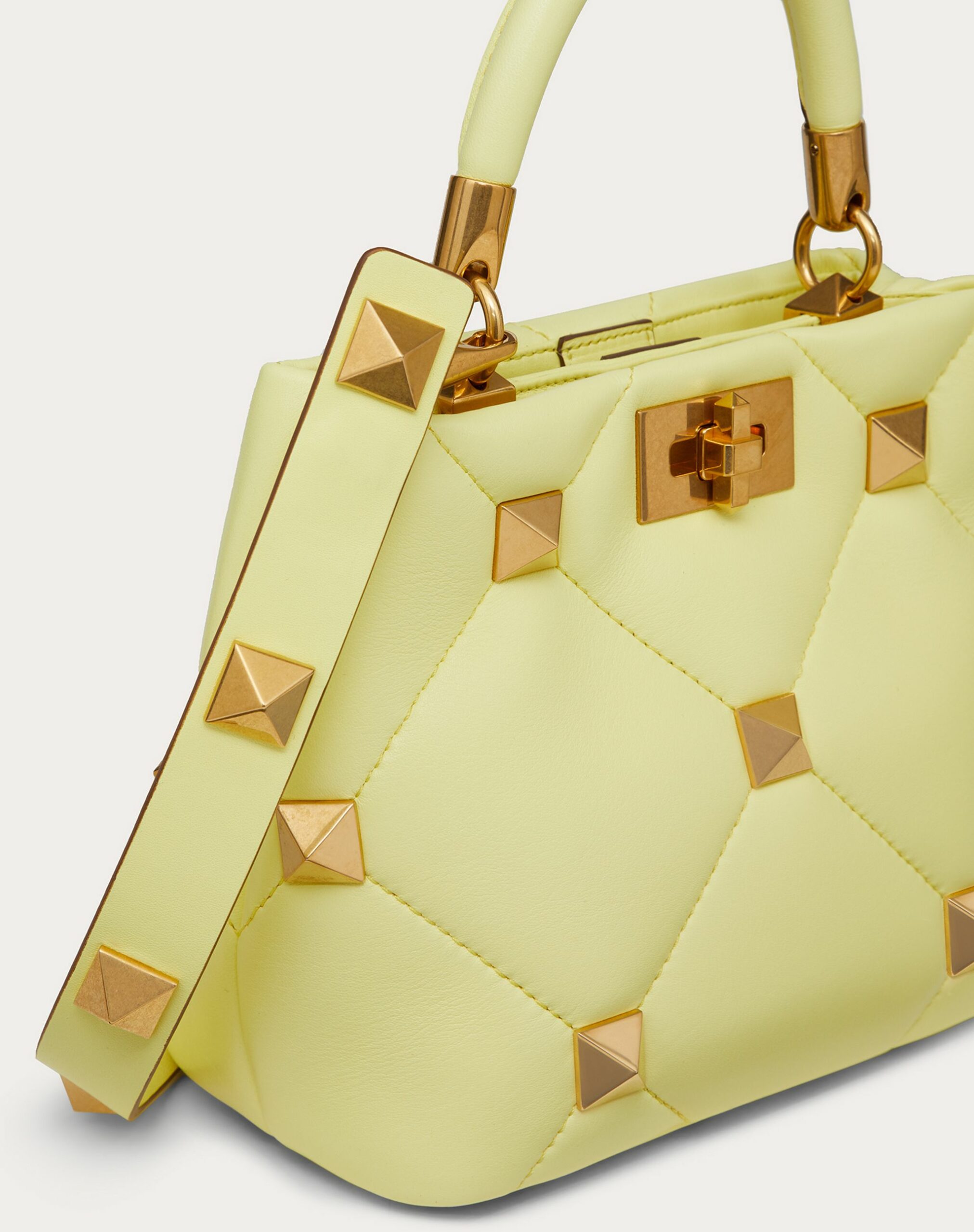 Valentino Small Roman Stud The Handle Bag In Nappa Lime Sorbet (VW0B0I97BSFM20)