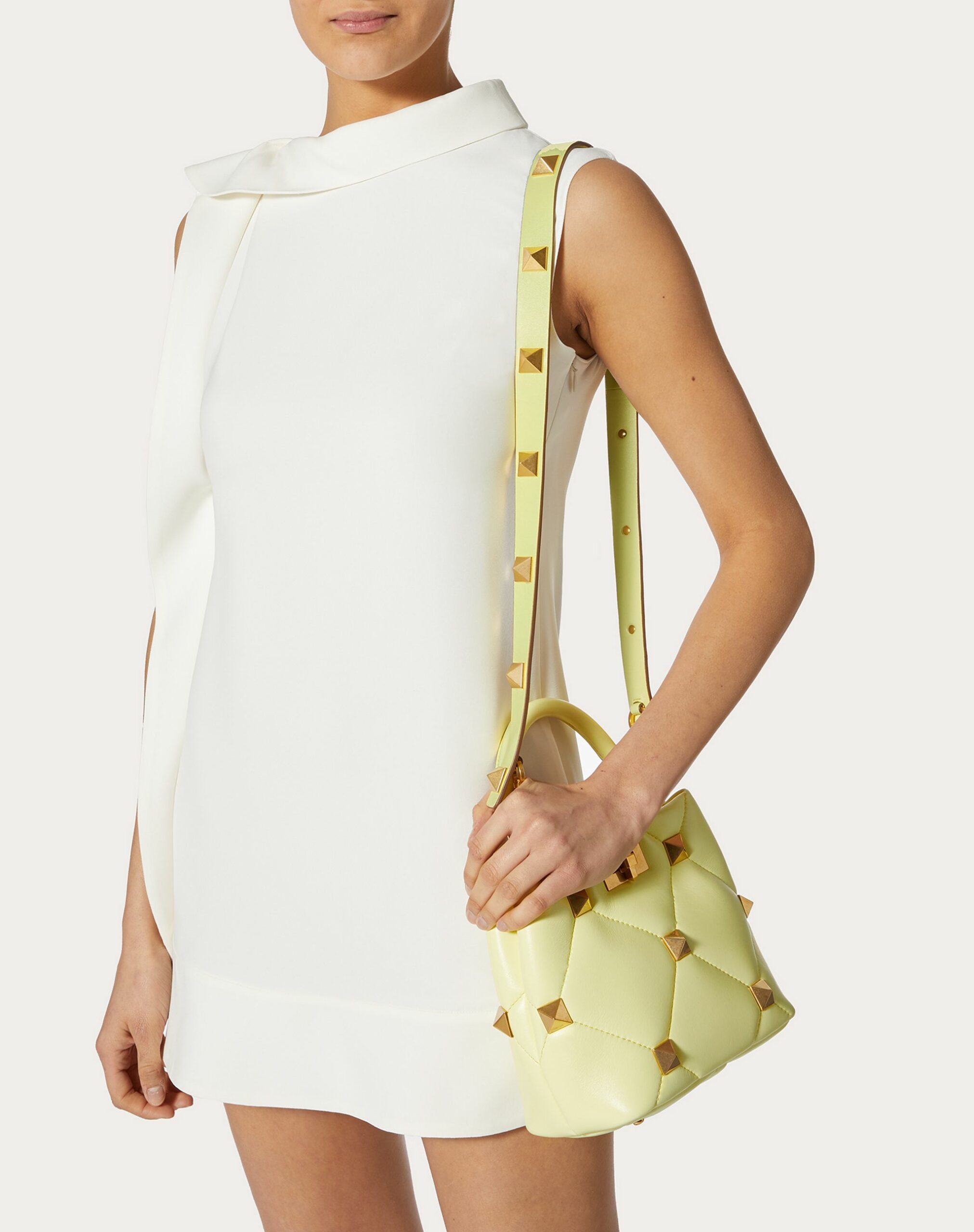 Valentino Small Roman Stud The Handle Bag In Nappa Lime Sorbet (VW0B0I97BSFM20)