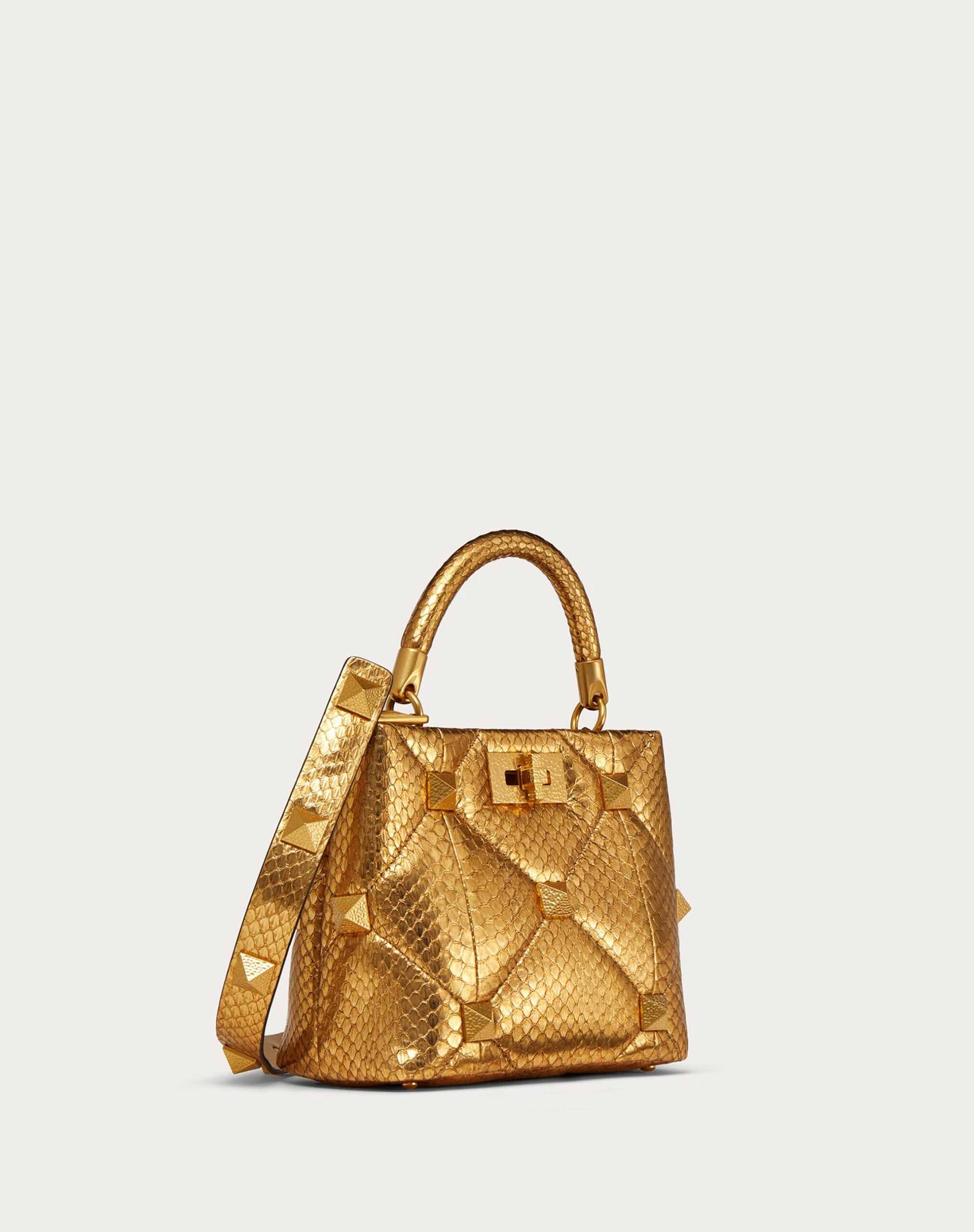 Valentino Small Roman Stud The Handle Bag In Metallic Snakeskin Antique Brass (WW2B0I97ZQCKM5)