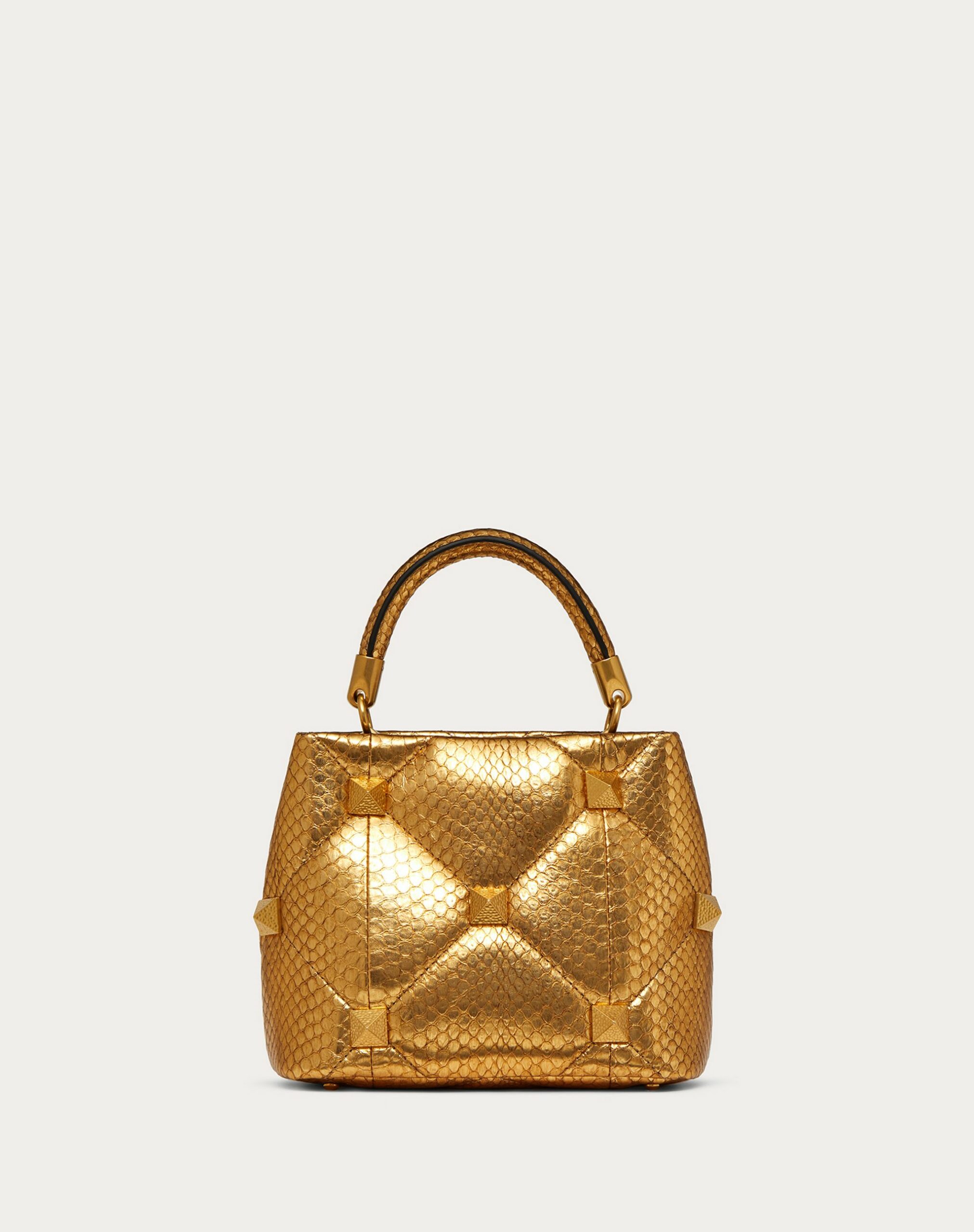 Valentino Small Roman Stud The Handle Bag In Metallic Snakeskin Antique Brass (WW2B0I97ZQCKM5)