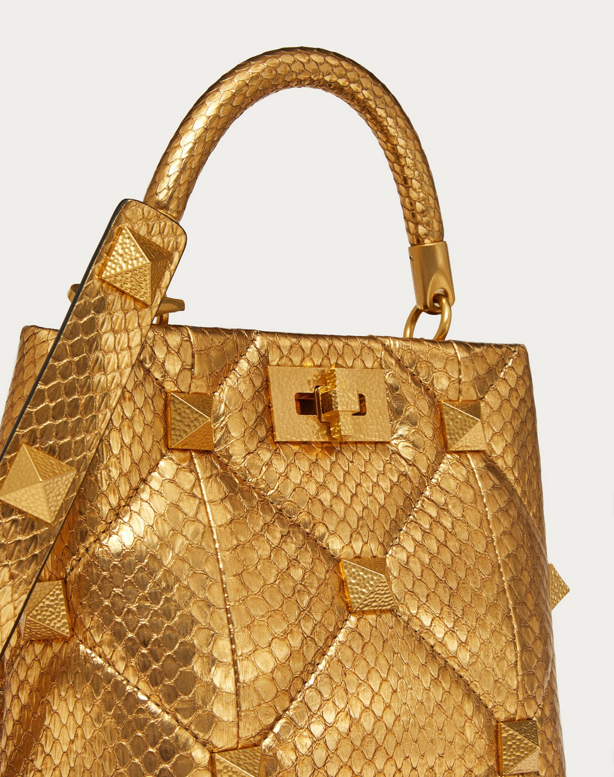 Valentino Small Roman Stud The Handle Bag In Metallic Snakeskin Antique Brass (WW2B0I97ZQCKM5)