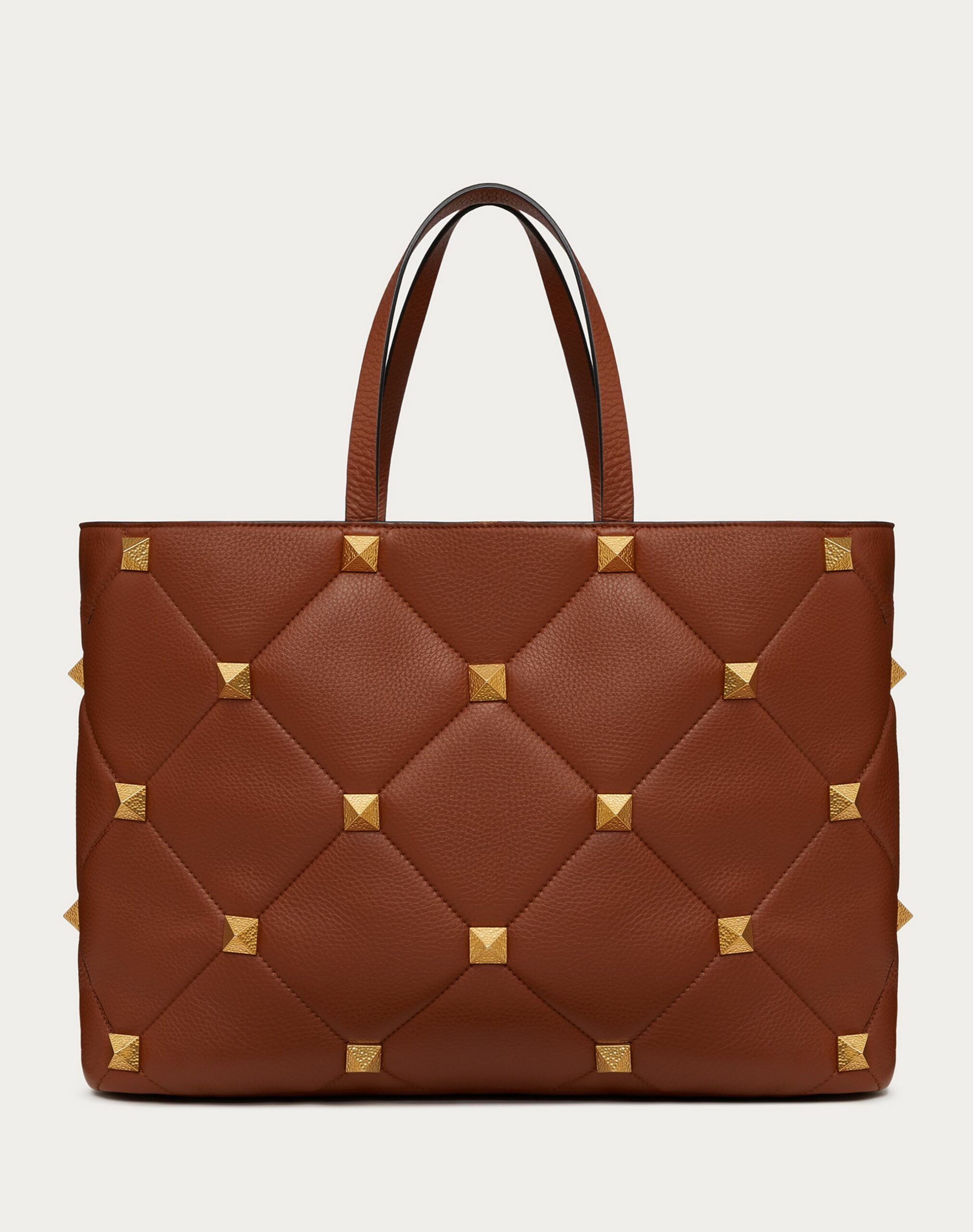 Valentino Large Roman Stud The Tote In Grainy Calfskin Saddle Brown (XW2B0K00UKIHG5)