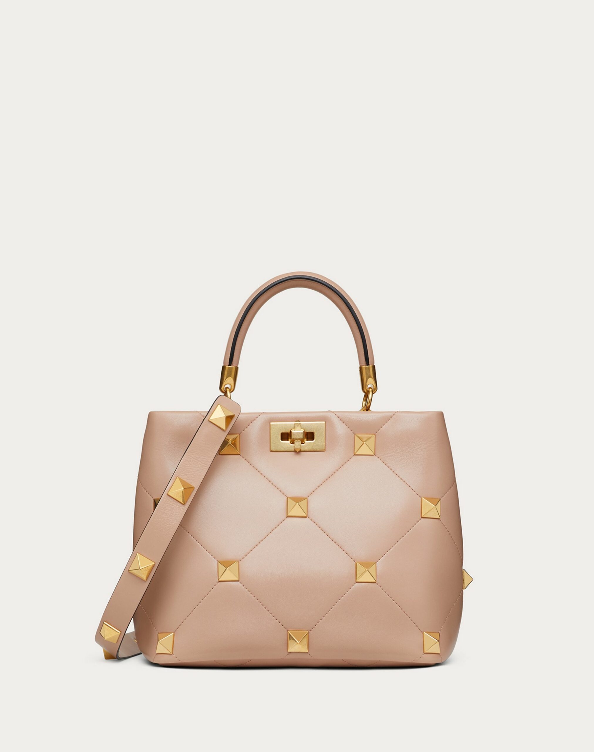 Valentino Roman Stud The Handle Bag In Nappa Rose Cannelle (XW2B0I96BSFGF9)