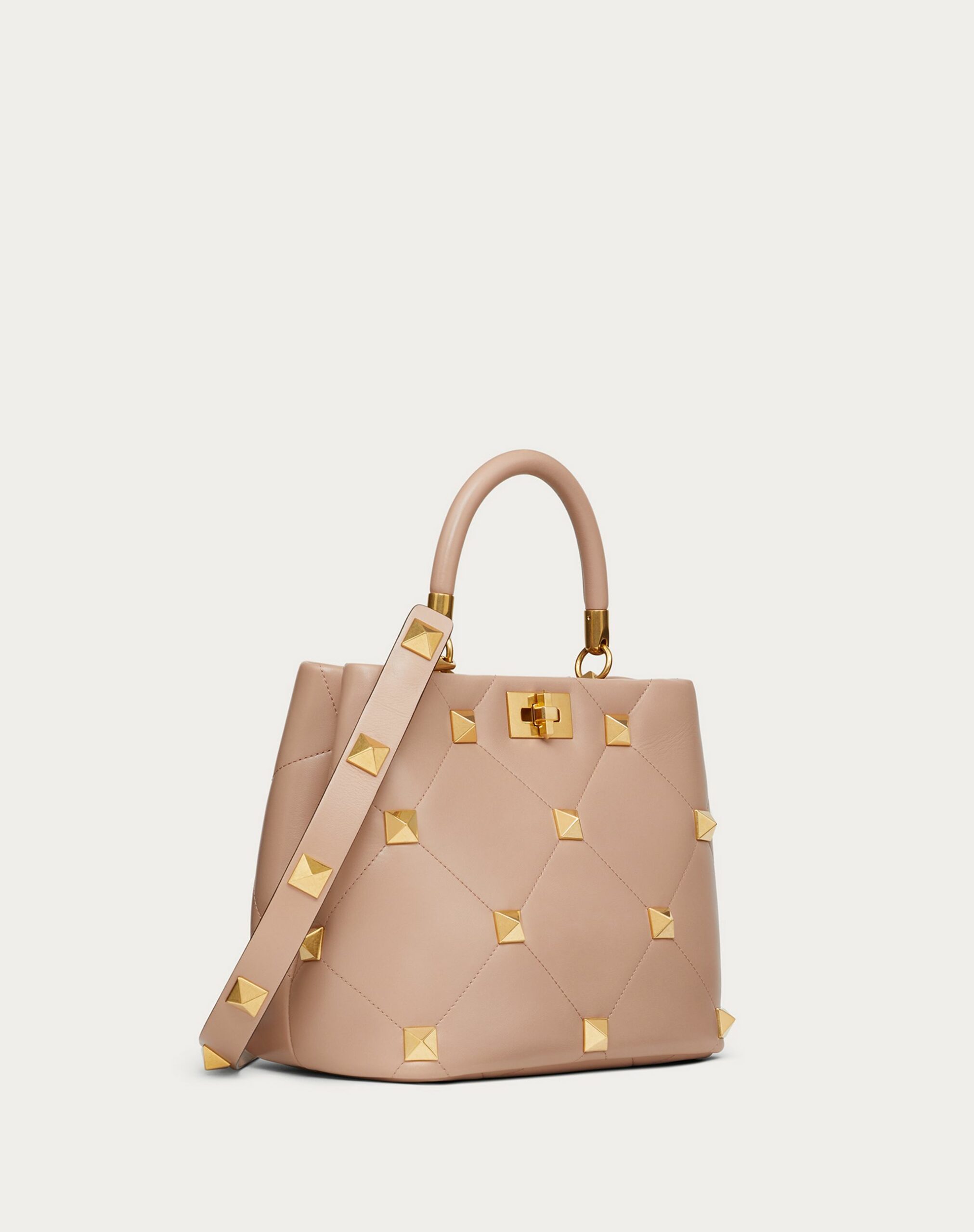 Valentino Roman Stud The Handle Bag In Nappa Rose Cannelle (XW2B0I96BSFGF9)