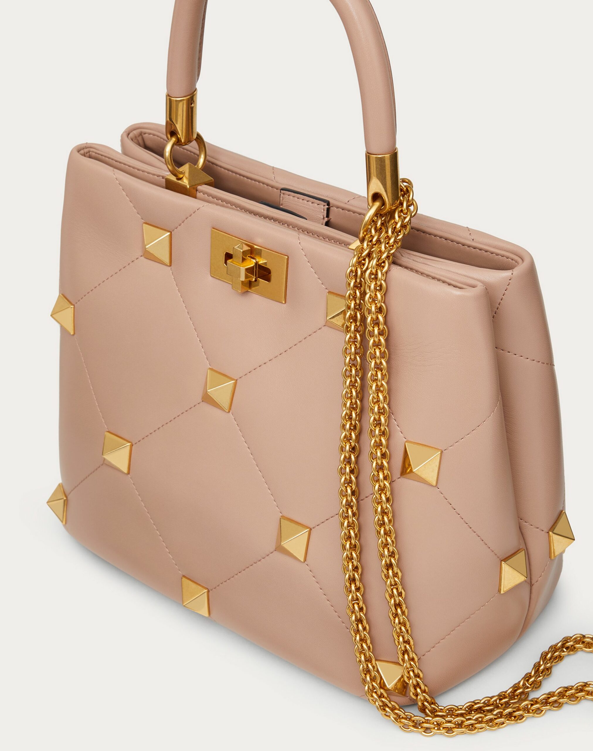 Valentino Roman Stud The Handle Bag In Nappa Rose Cannelle (XW2B0I96BSFGF9)