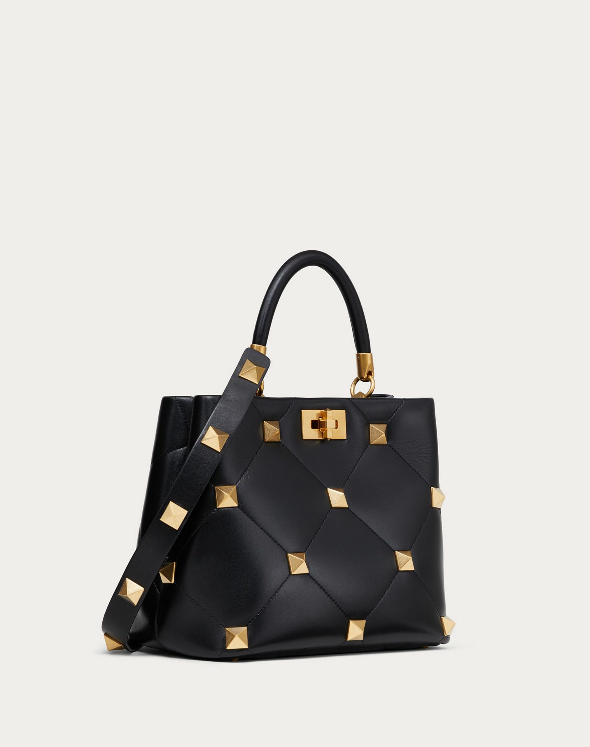 Valentino Roman Stud The Handle Bag In Nappa Black (XW2B0I96BSF0NO)