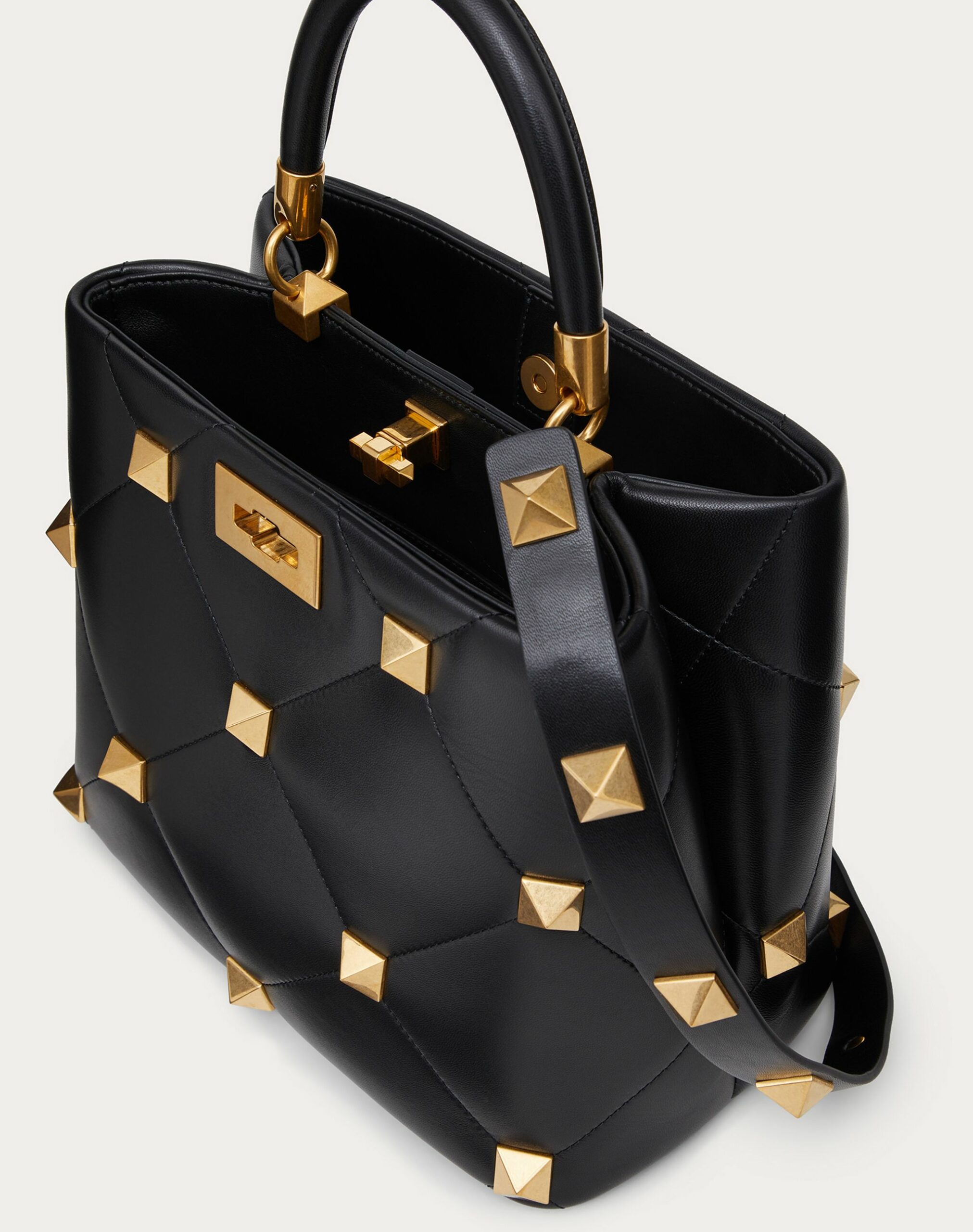 Valentino Roman Stud The Handle Bag In Nappa Black (XW2B0I96BSF0NO)