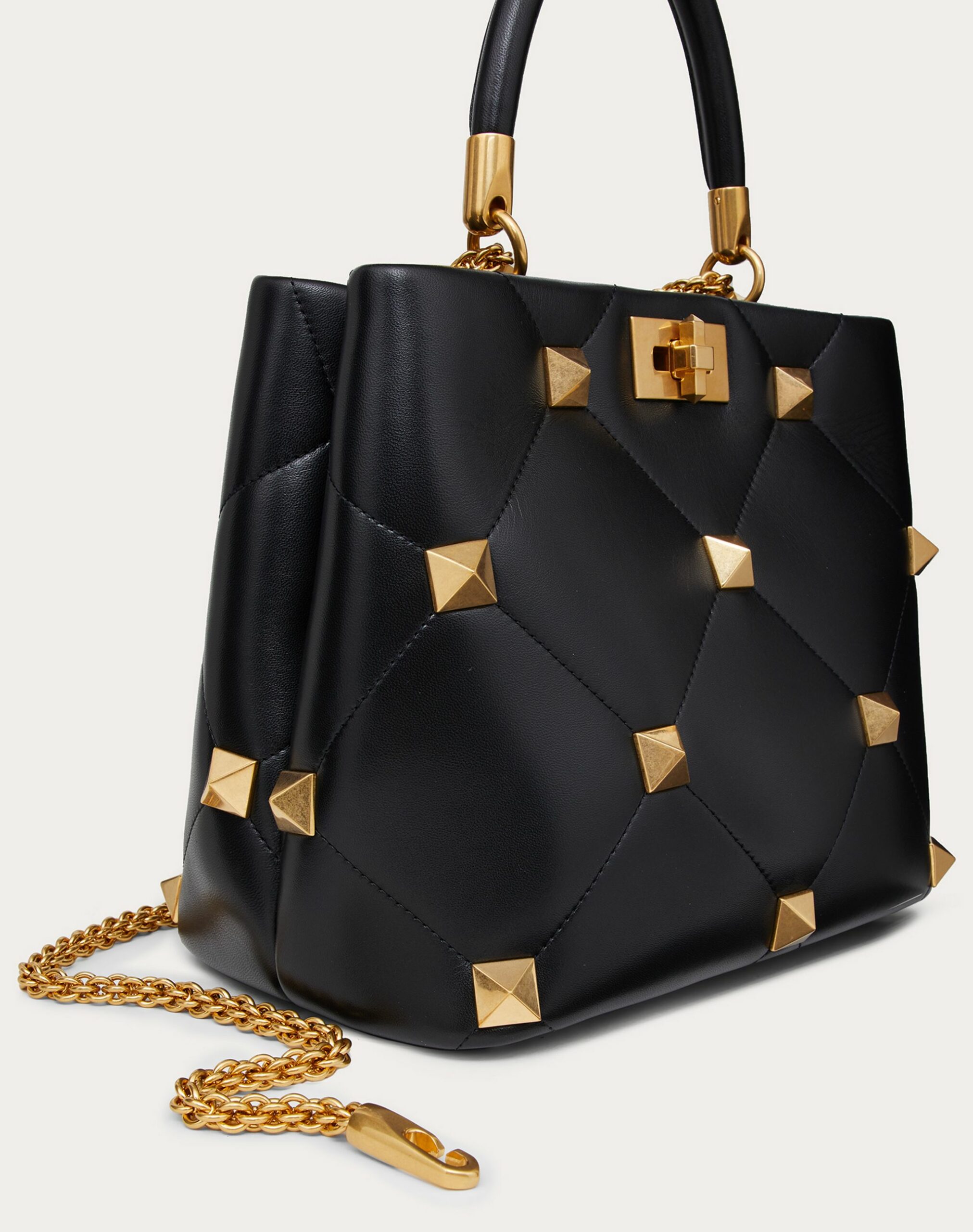 Valentino Roman Stud The Handle Bag In Nappa Black (XW2B0I96BSF0NO)