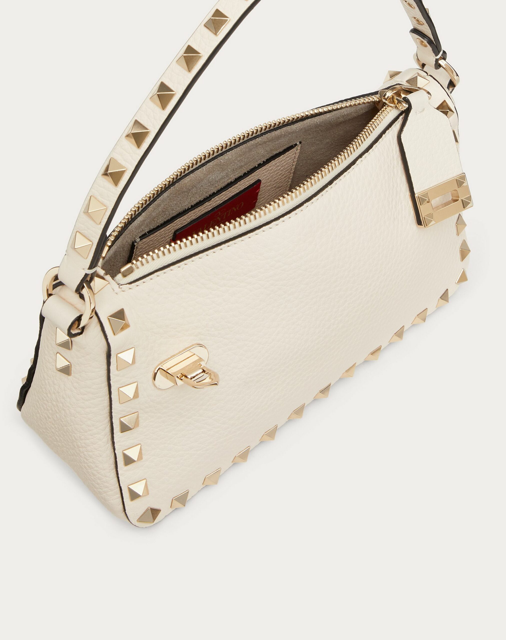 Valentino Small Rockstud Grainy Calfskin Crossbody Bag Light Ivory (1W2B0J47VSFI16)