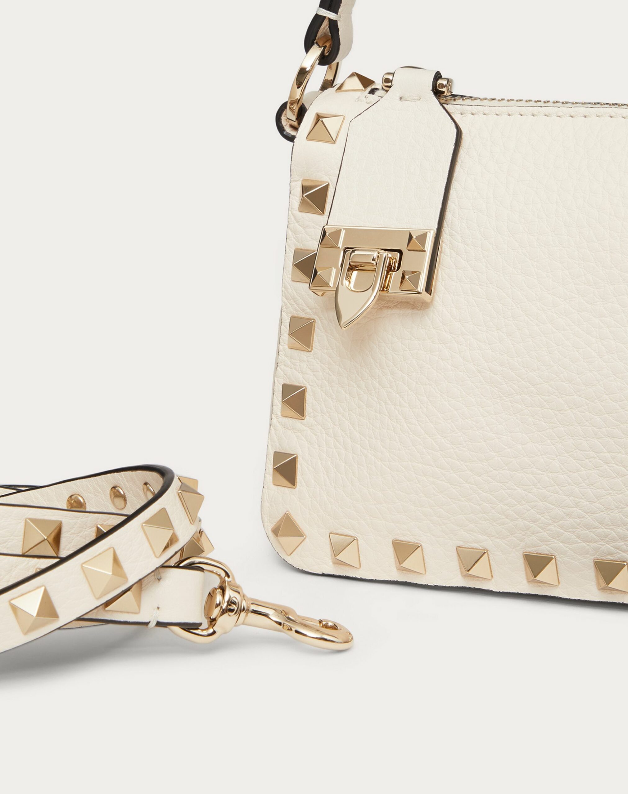 Valentino Small Rockstud Grainy Calfskin Crossbody Bag Light Ivory (1W2B0J47VSFI16)