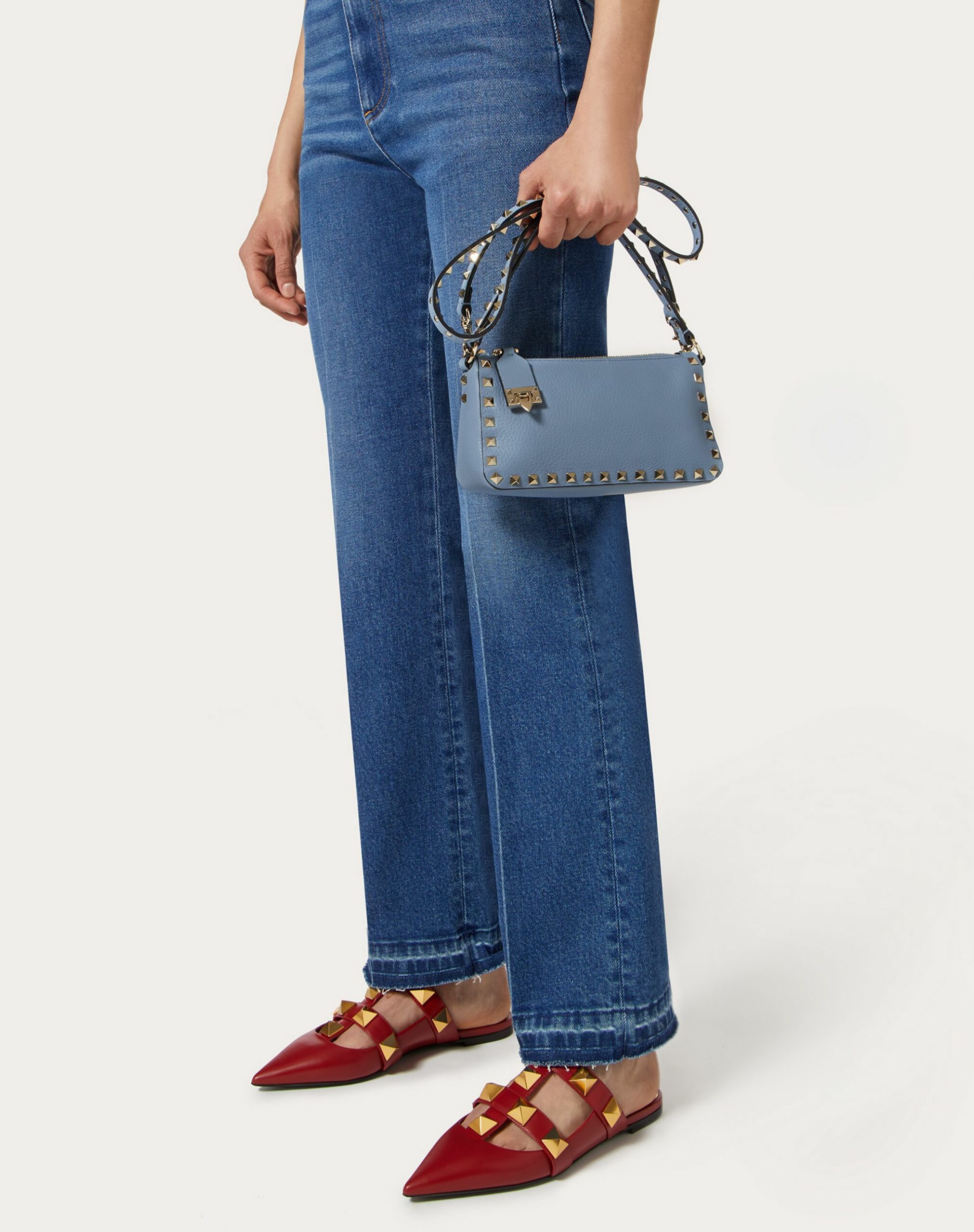 Valentino Small Rockstud Grainy Calfskin Crossbody Bag Azure (1W2B0J47VSF56Y)