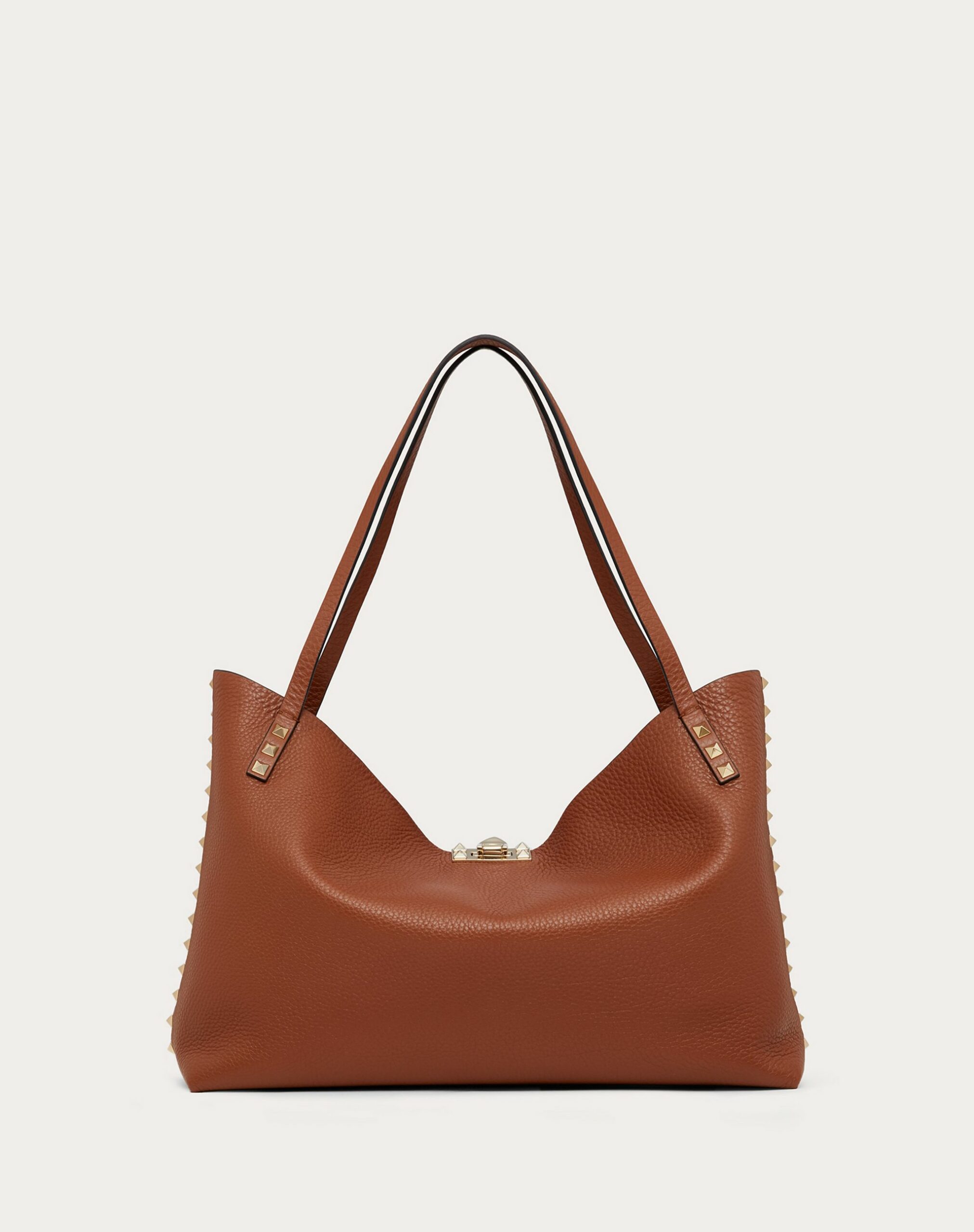 Valentino Medium Rockstud Grainy Calfskin Bag With Contrasting Lining Saddle Brown/black (1W2B0K10VSN11J)