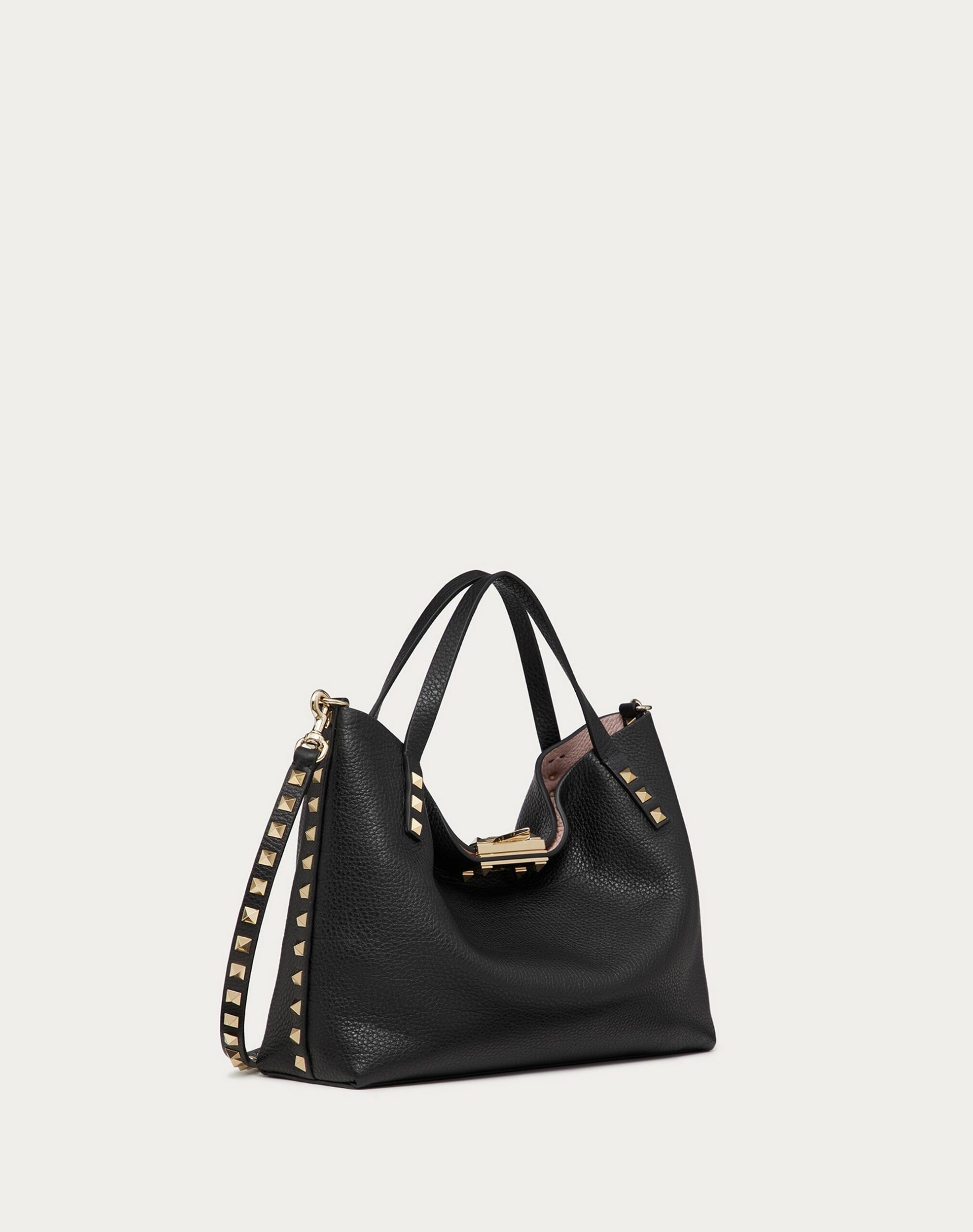 Valentino Small Rockstud Grainy Calfskin Bag With Contrasting Lining Black/rose Quartz (1W2B0K11VSN44A)