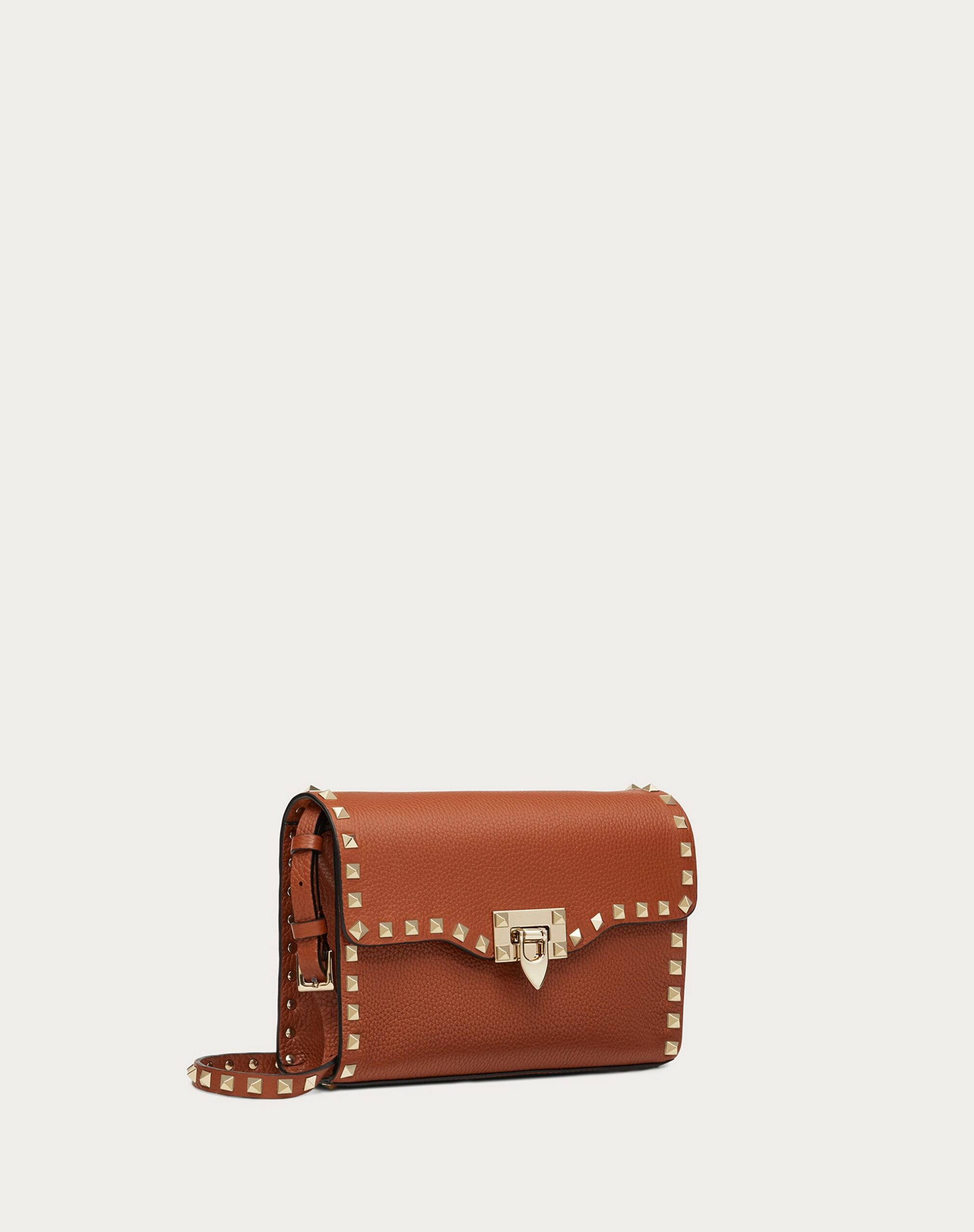 Valentino Small Rockstud Grainy Calfskin Crossbody Bag Saddle Brown (1W2B0181VSFHG5)