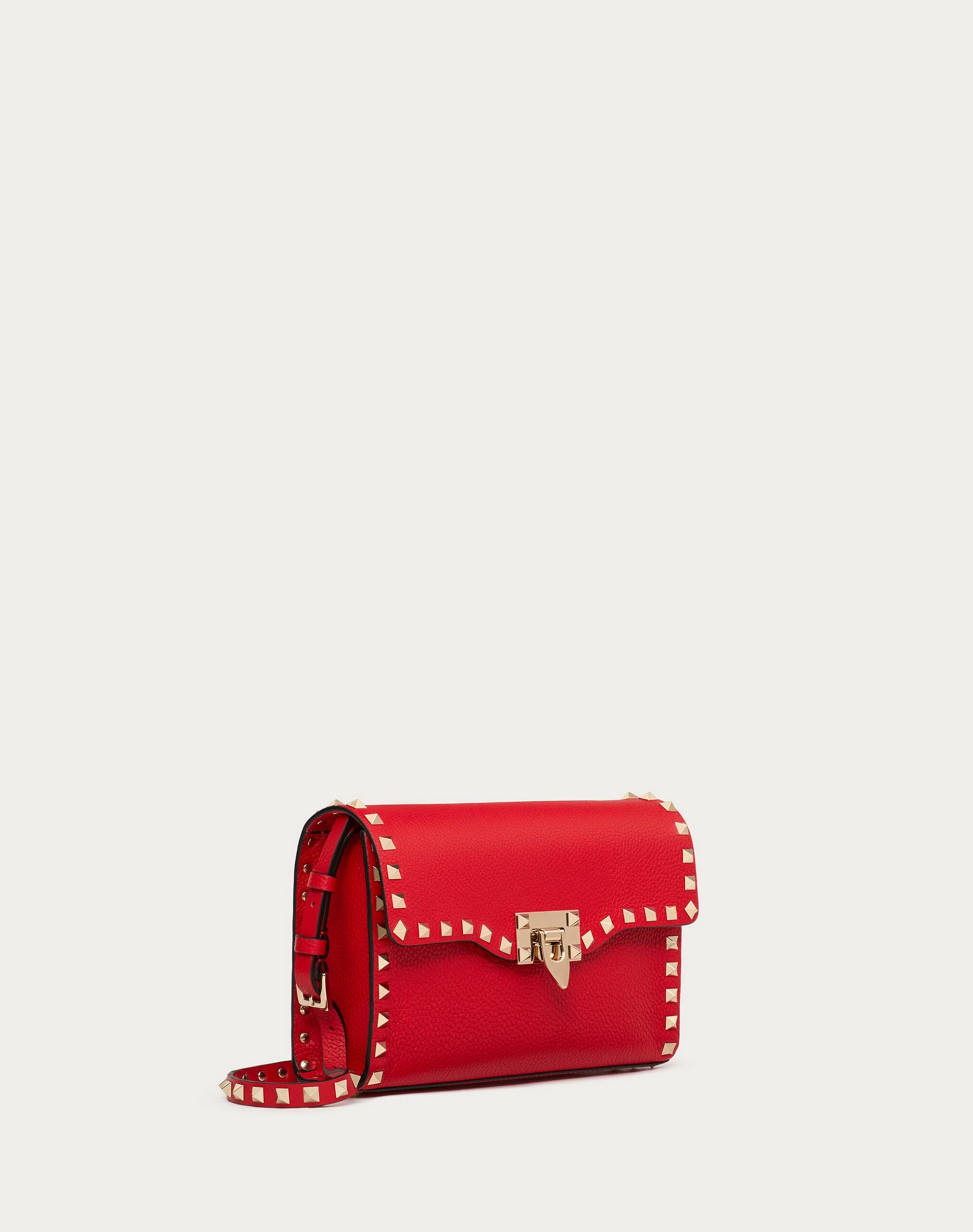 Valentino Small Rockstud Grainy Calfskin Crossbody Bag Rouge Pur (1W2B0181VSFJU5)