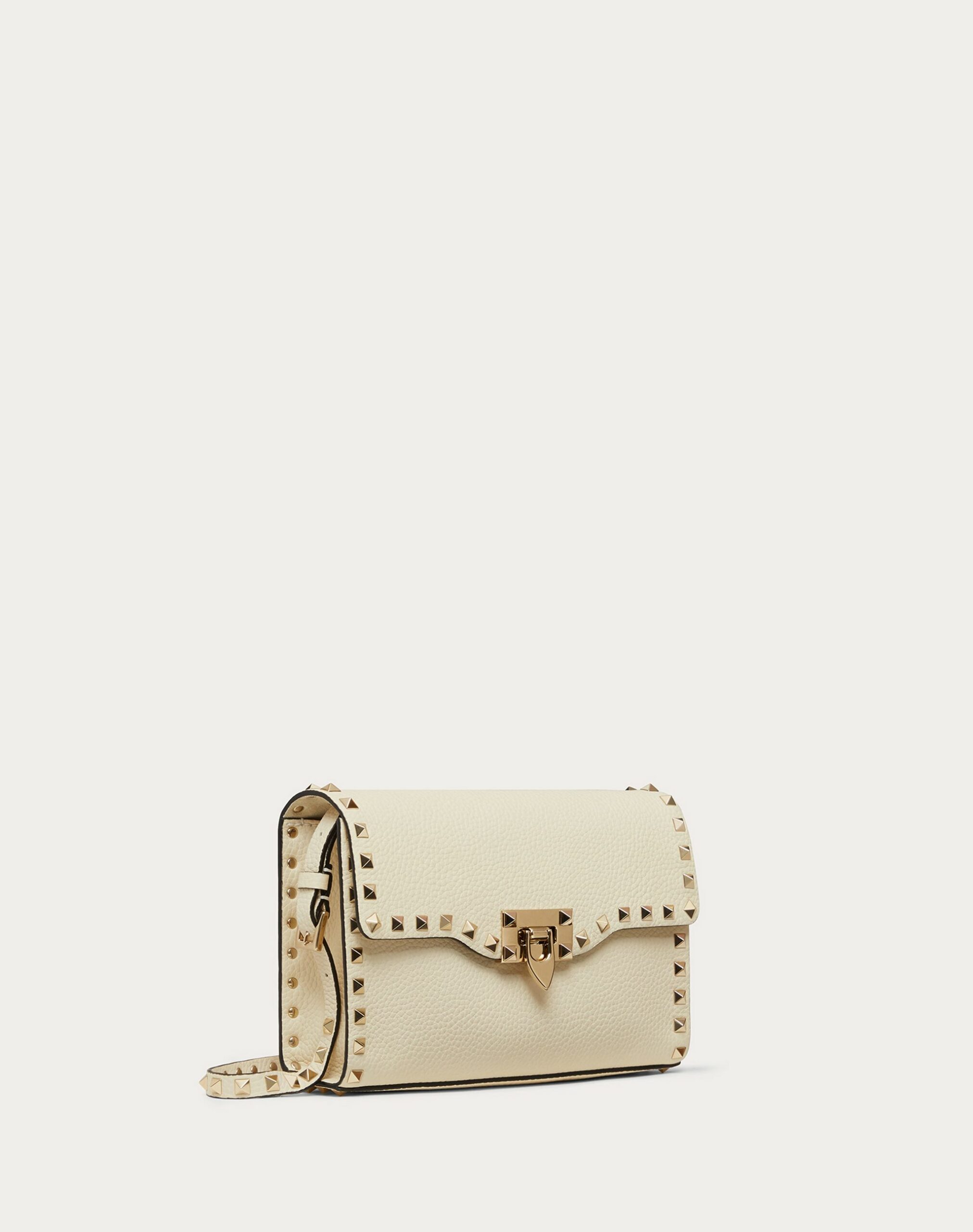 Valentino Small Rockstud Grainy Calfskin Crossbody Bag Light Ivory (1W2B0181VSFI16)