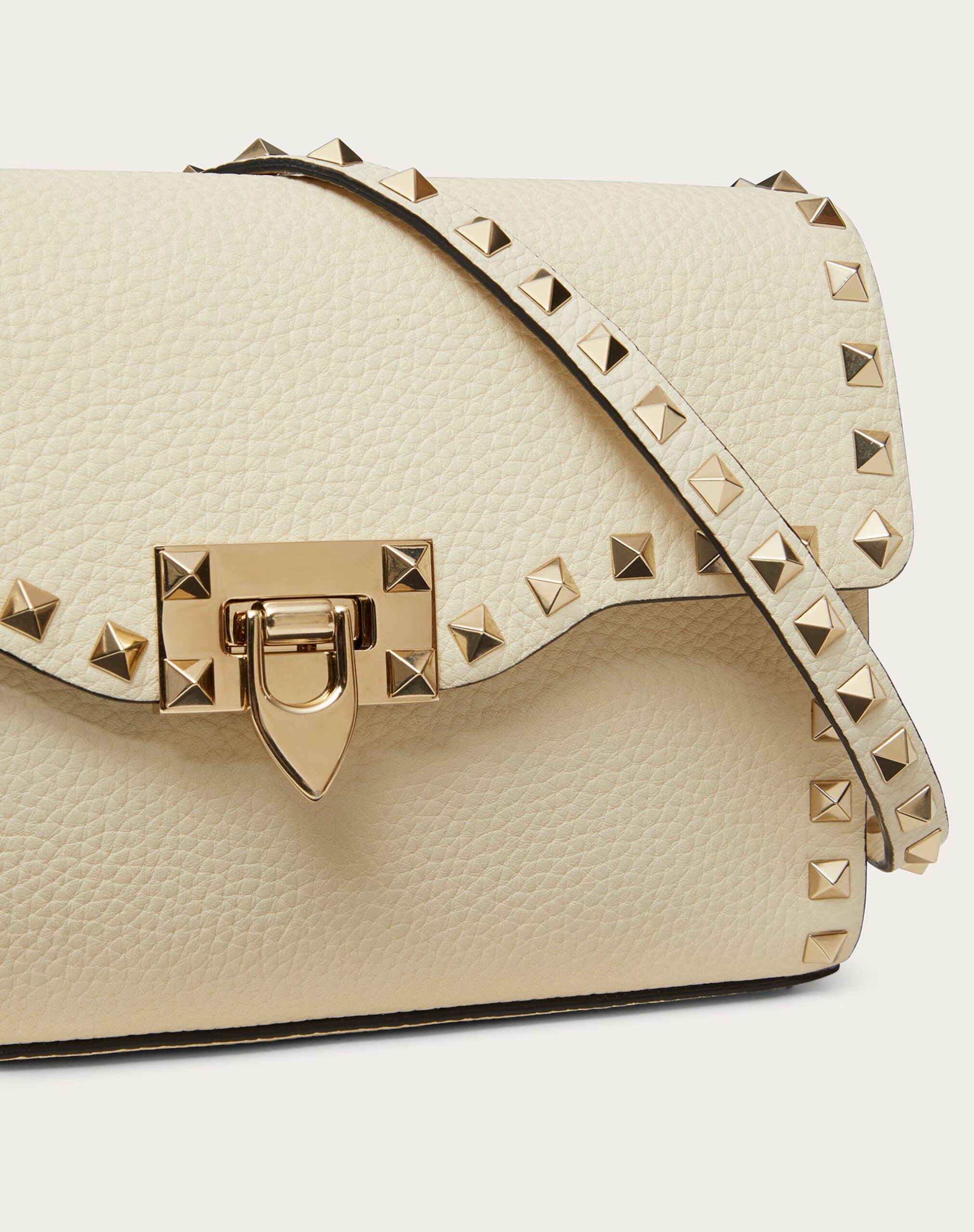 Valentino Small Rockstud Grainy Calfskin Crossbody Bag Light Ivory (1W2B0181VSFI16)