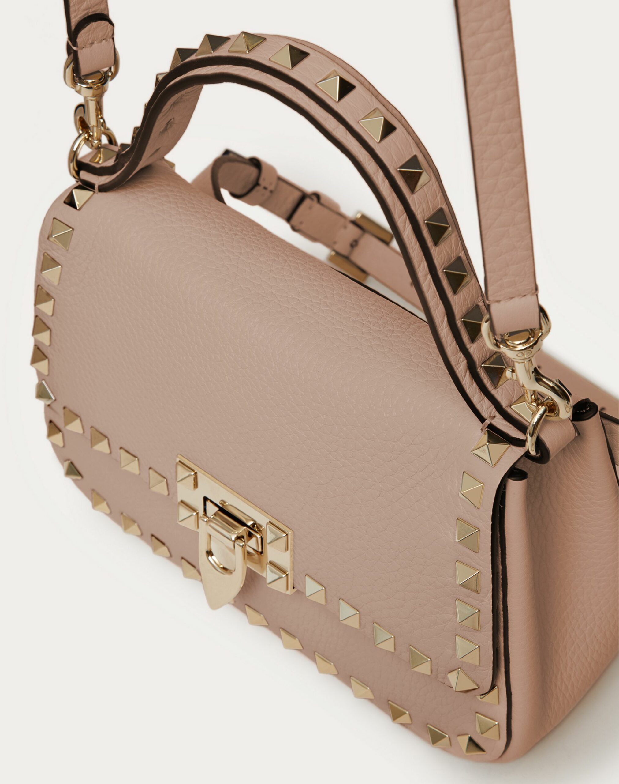 Valentino Small Rockstud Grainy Calfskin Handbag Poudre (1W2B0I52VSFP45)