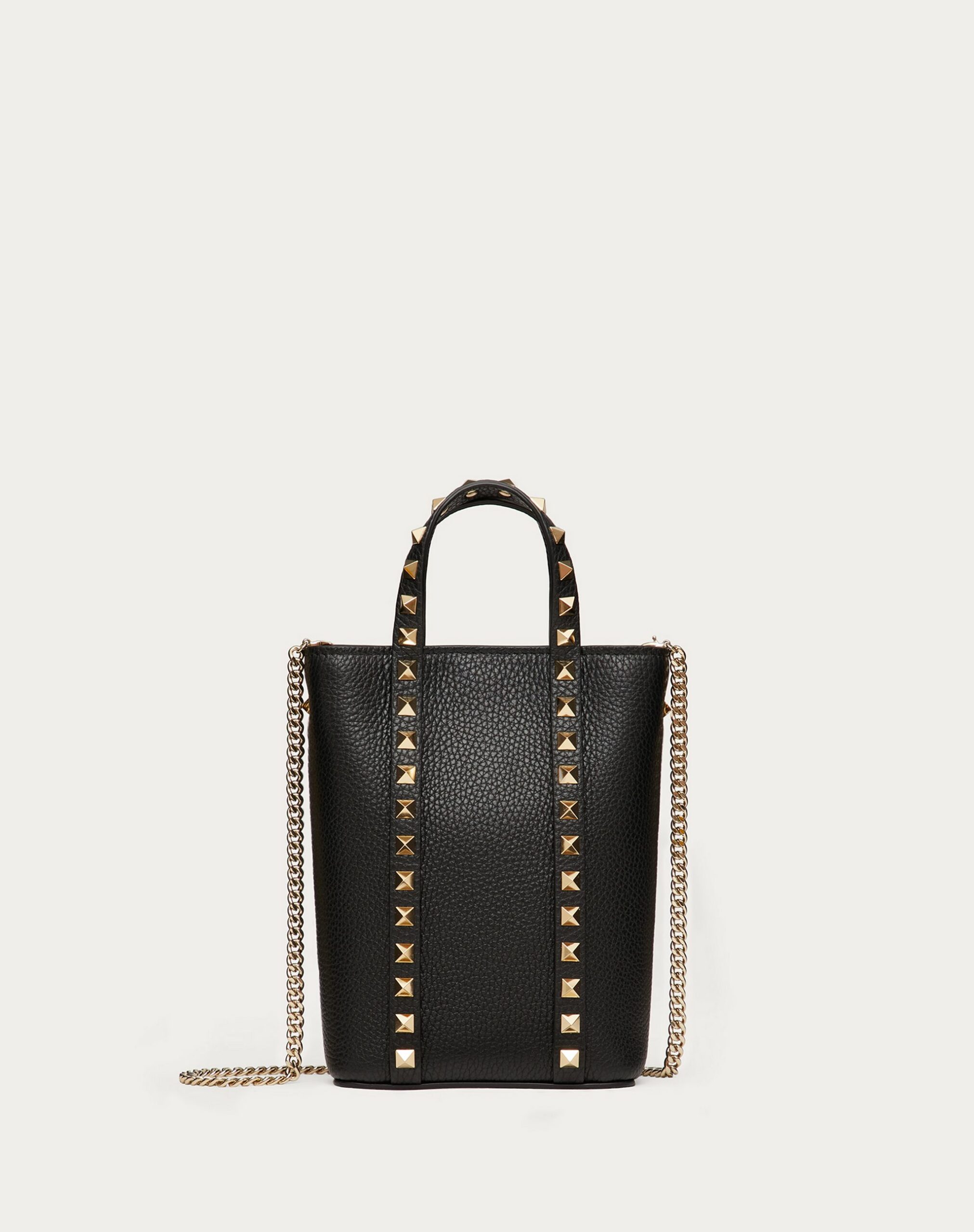 Valentino Rockstud Grainy Calfskin Leather Pouch With Chain Black (1W2P0X90VSH0NO)