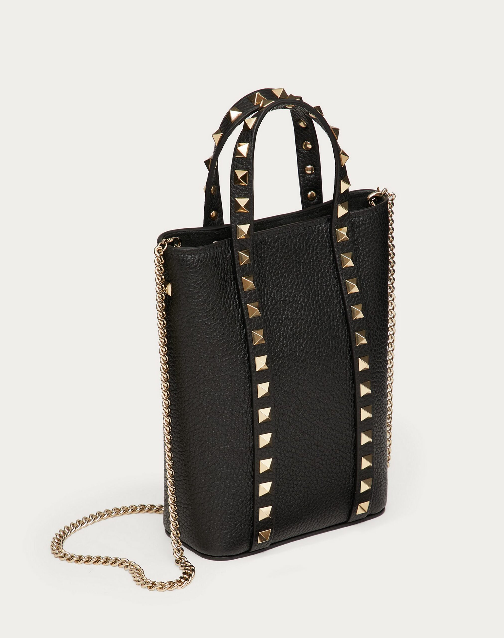 Valentino Rockstud Grainy Calfskin Leather Pouch With Chain Black (1W2P0X90VSH0NO)