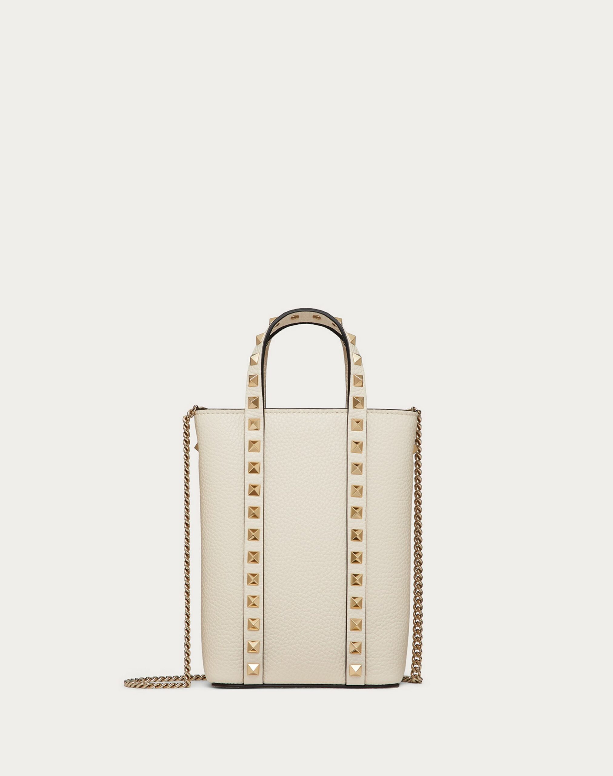 Valentino Rockstud Grainy Calfskin Leather Pouch With Chain Light Ivory (1W2P0X90VSHI16)