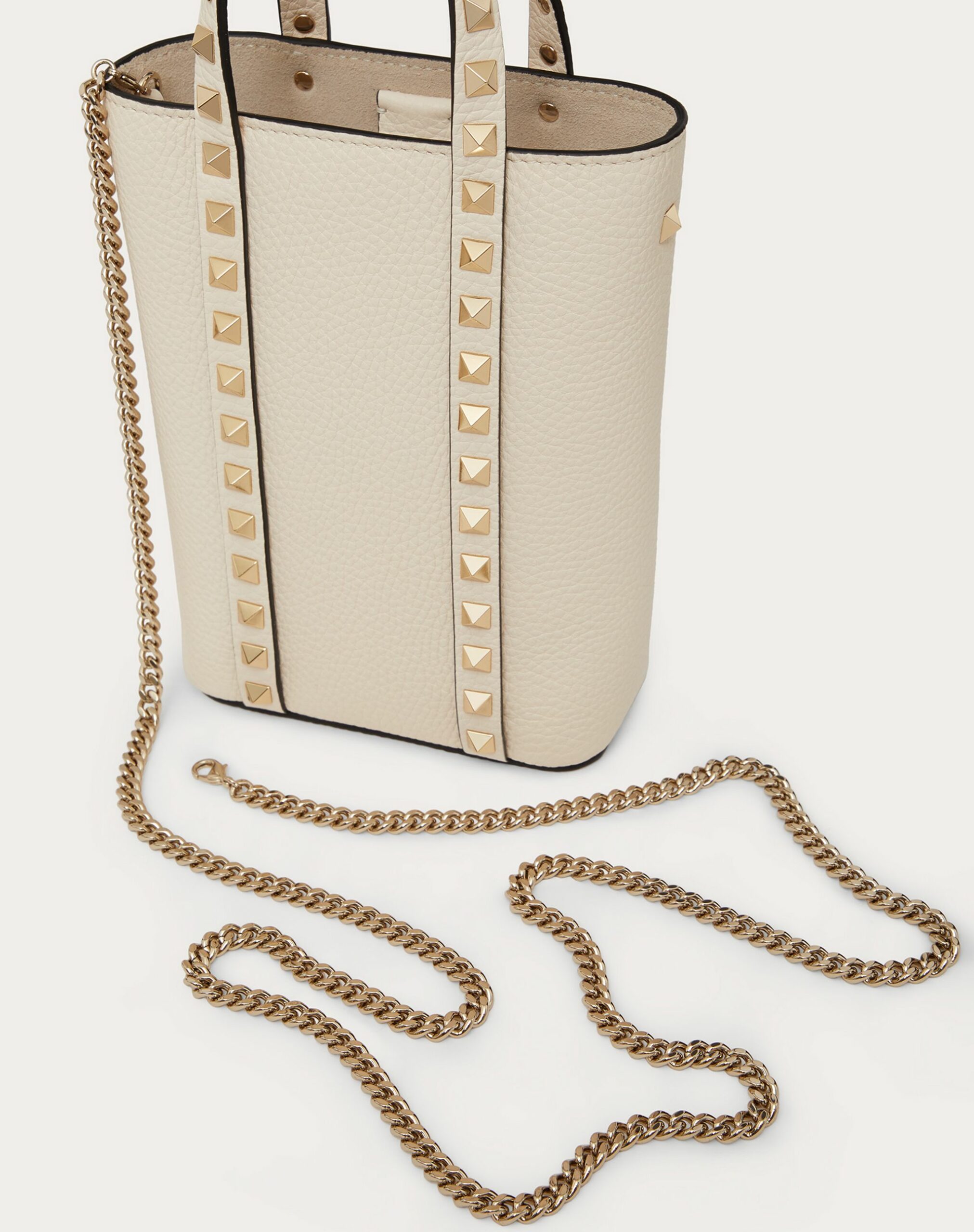 Valentino Rockstud Grainy Calfskin Leather Pouch With Chain Light Ivory (1W2P0X90VSHI16)