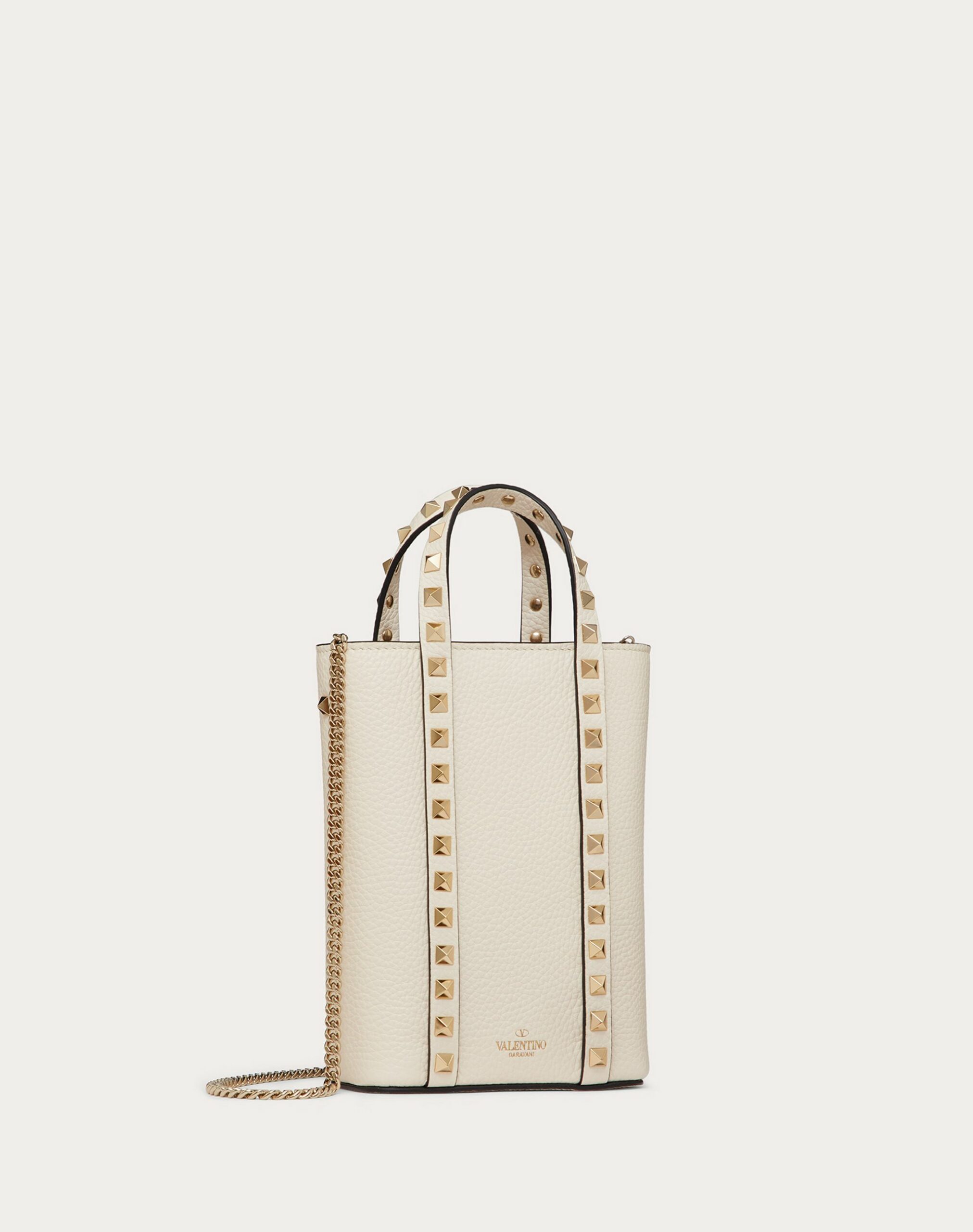 Valentino Rockstud Grainy Calfskin Leather Pouch With Chain Light Ivory (1W2P0X90VSHI16)