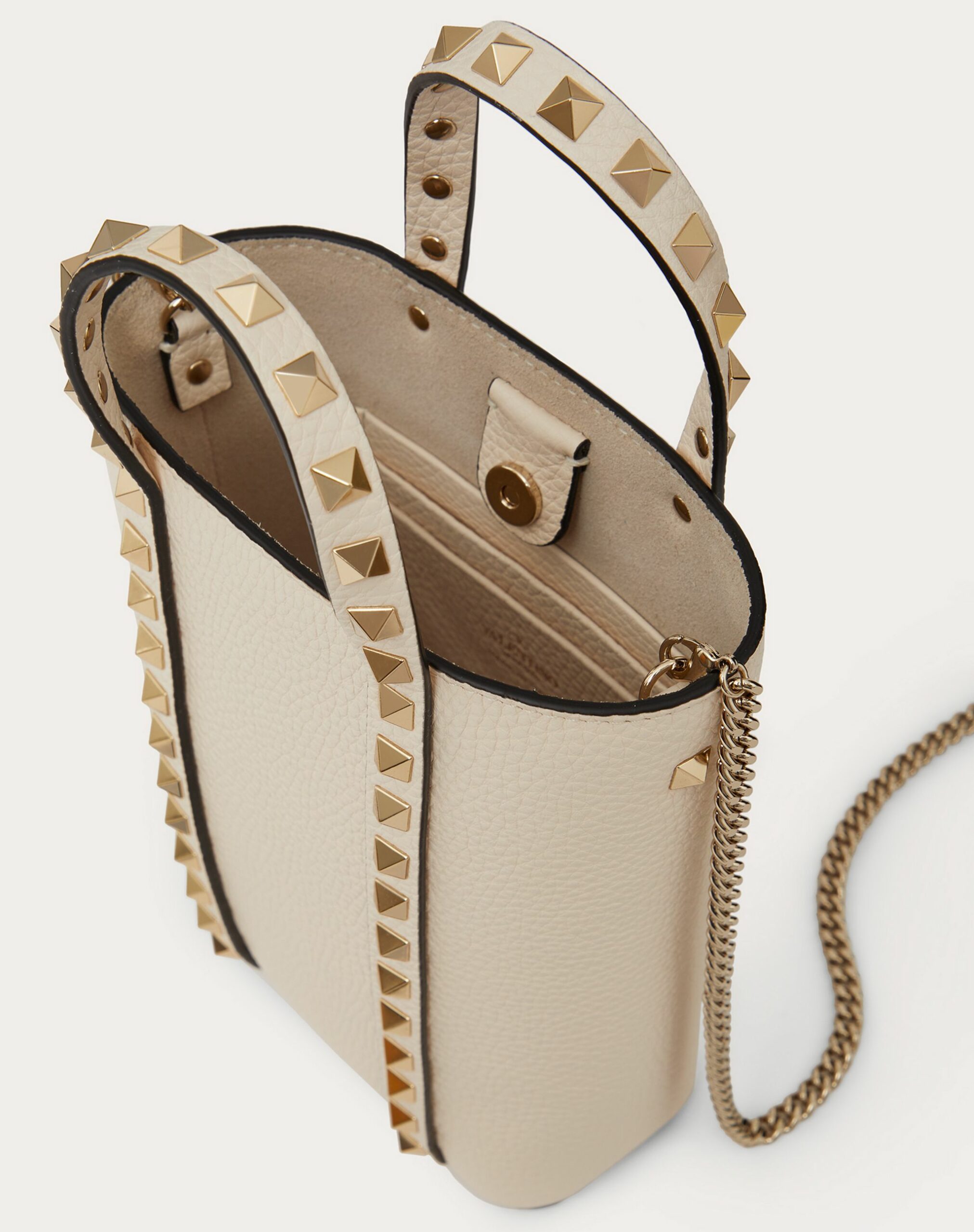 Valentino Rockstud Grainy Calfskin Leather Pouch With Chain Light Ivory (1W2P0X90VSHI16)