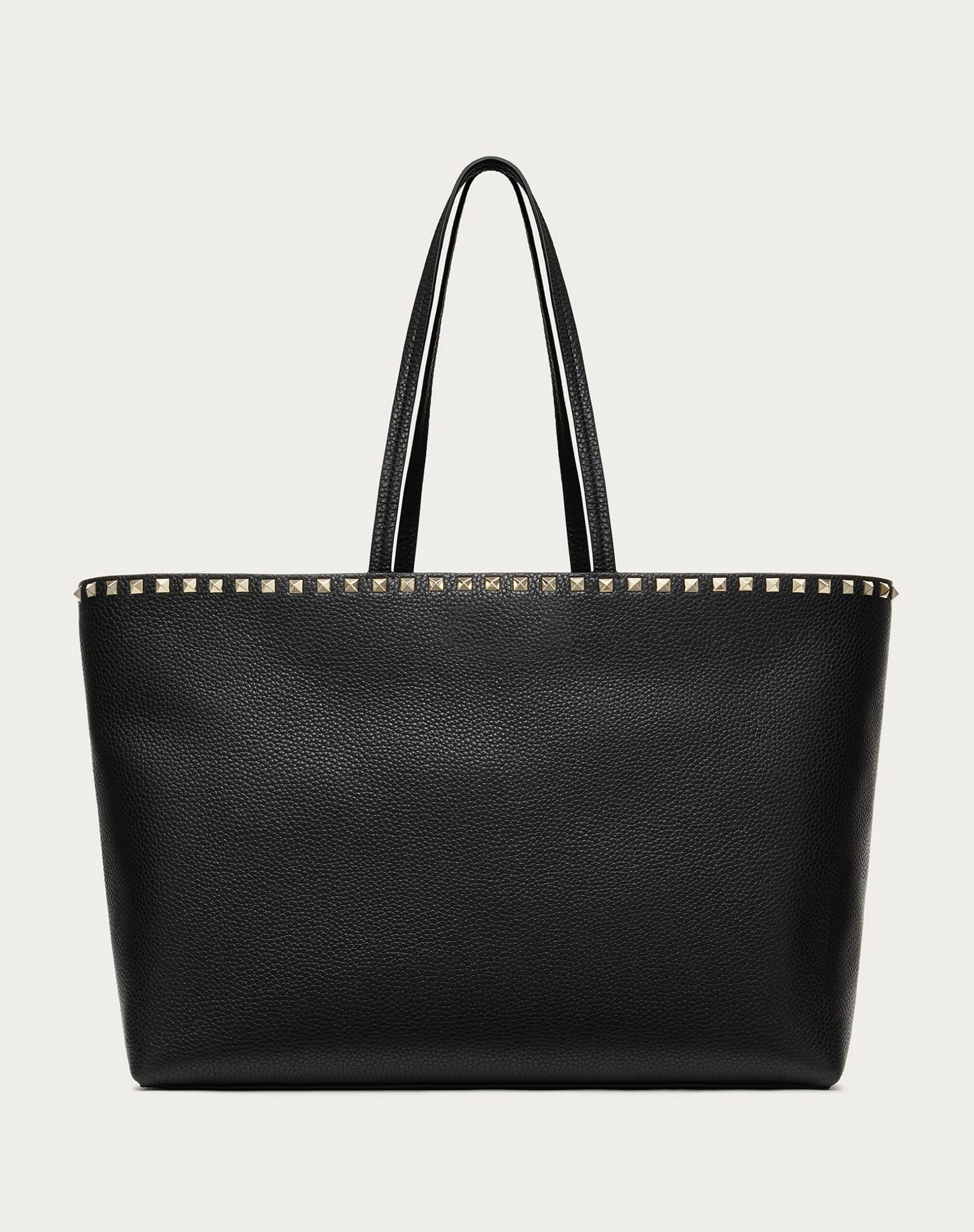 Valentino Large Grain Calfskin Leather Rockstud Shopping Bag Black (ZW2B0B70VSF0NO)