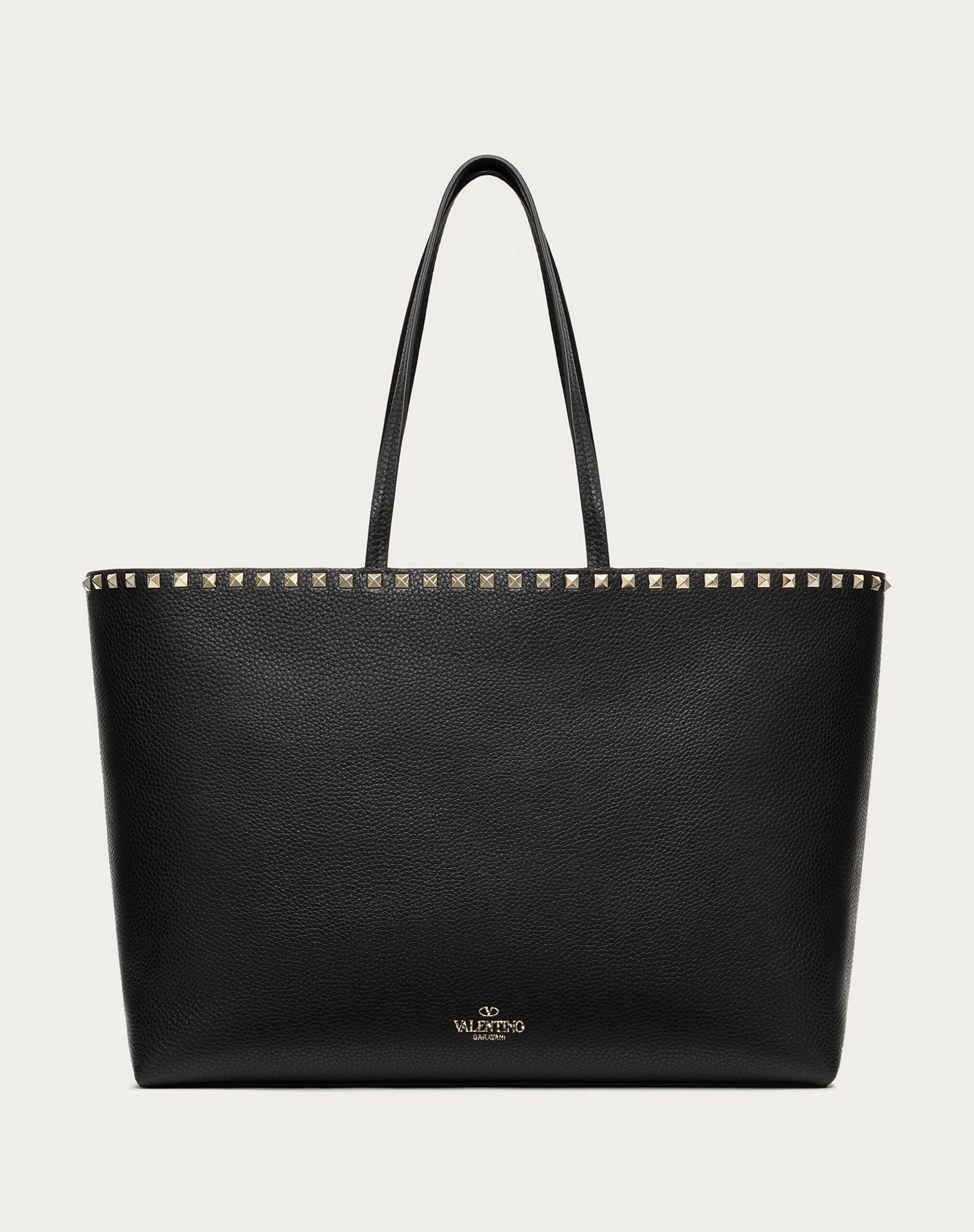 Valentino Large Grain Calfskin Leather Rockstud Shopping Bag Black (ZW2B0B70VSF0NO)