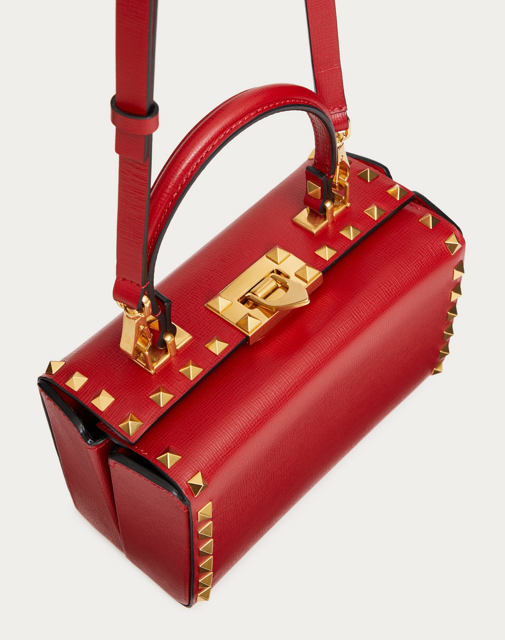 Valentino Rockstud Grainy Calfskin Box Bag Rosso Valentino (WW2B0J73WAXJU5)