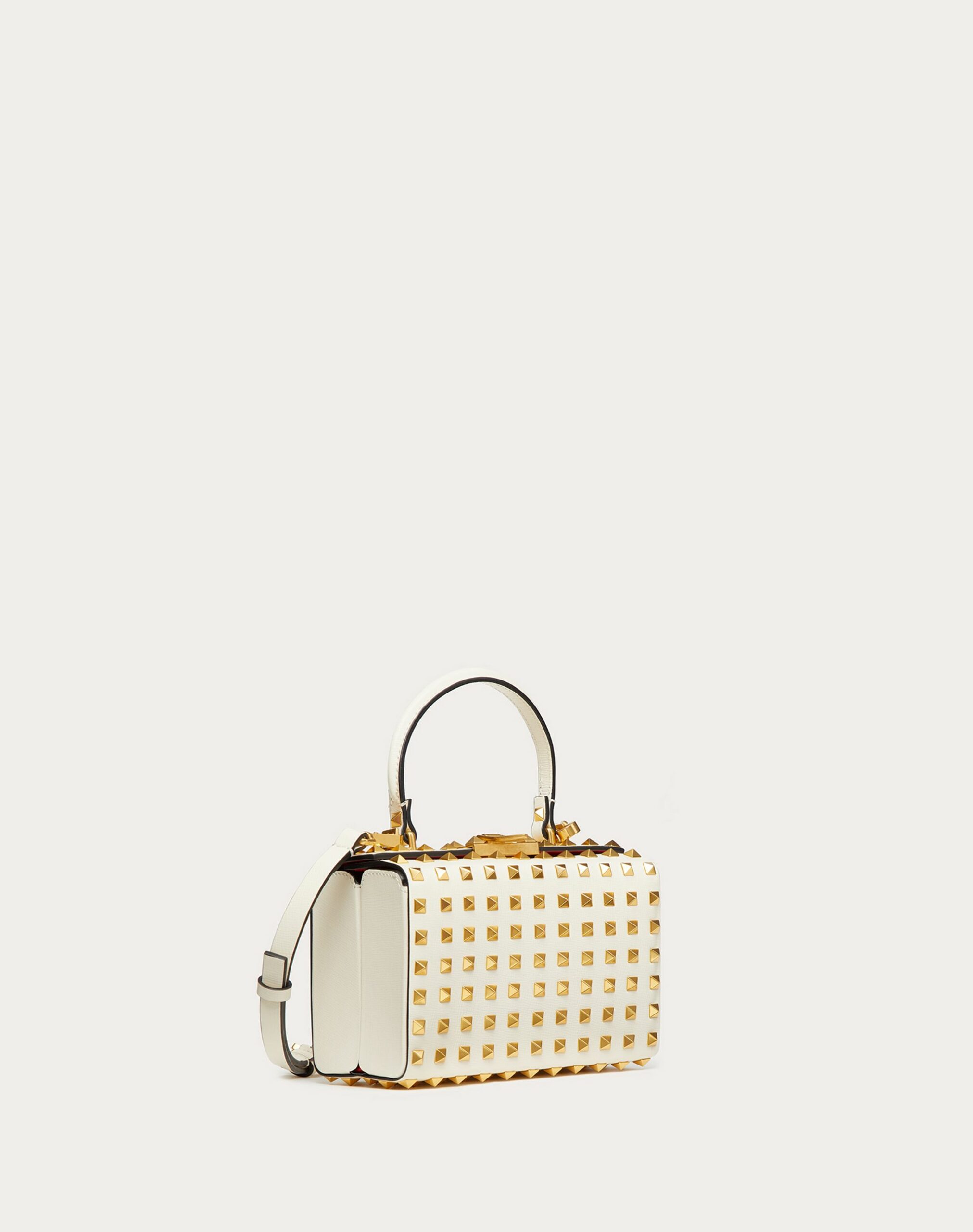 Valentino Rockstud Grainy Calfskin Box Bag With All-over Studs Light Ivory (XW2B0J73DANI16)