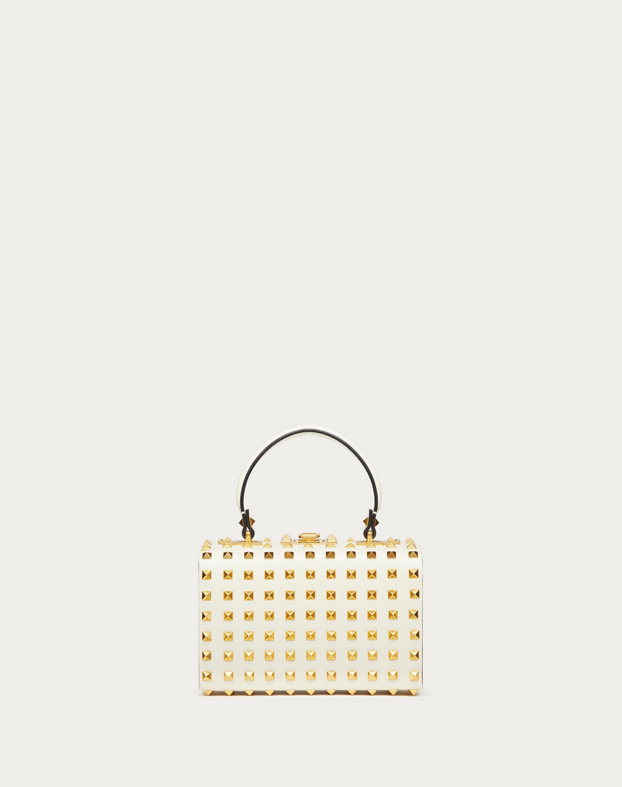 Valentino Rockstud Grainy Calfskin Box Bag With All-over Studs Light Ivory (XW2B0J73DANI16)