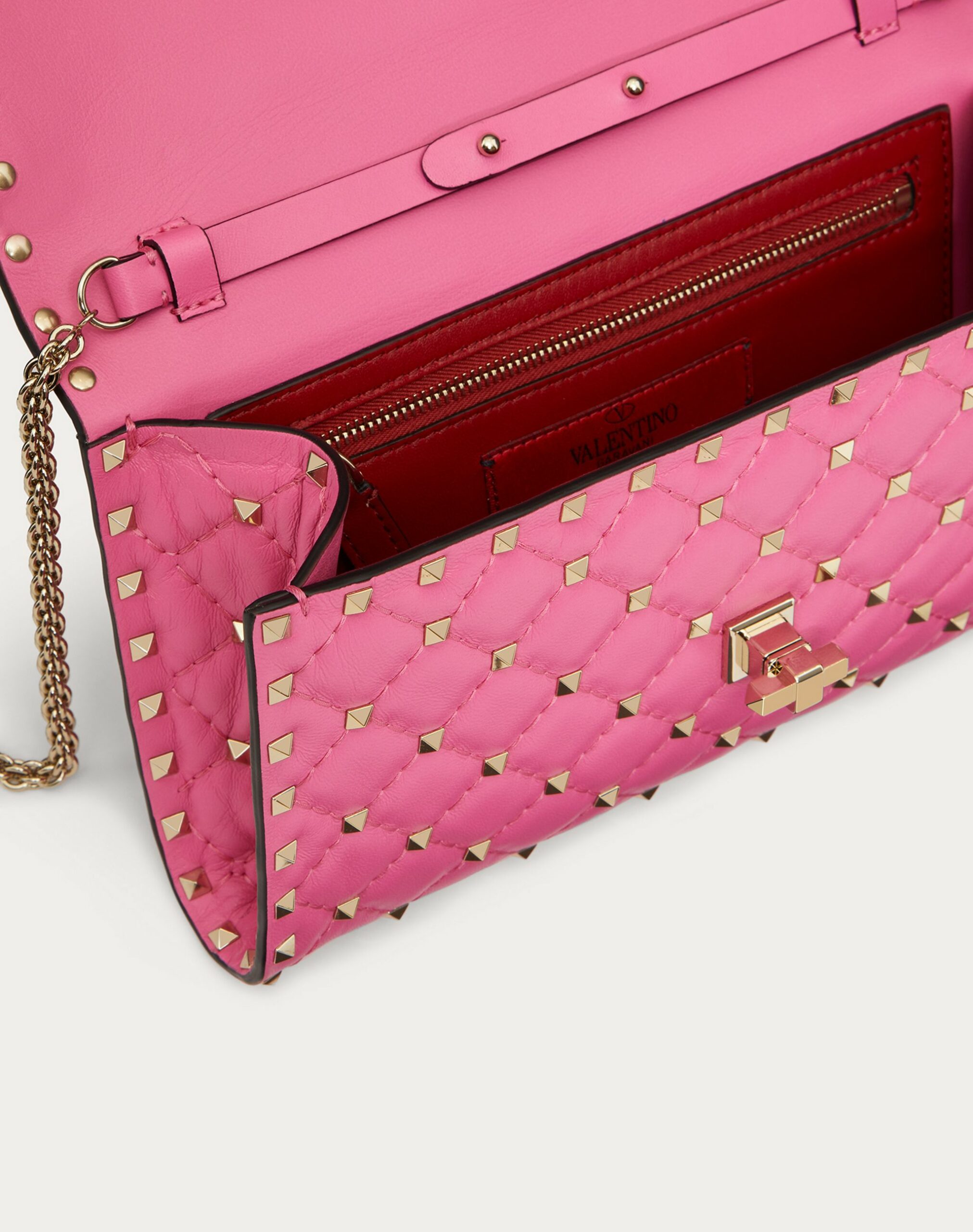 Valentino Rockstud Spike Nappa Leather Crossbody Clutch Bag Pink (XW2B0137NAPHW4)