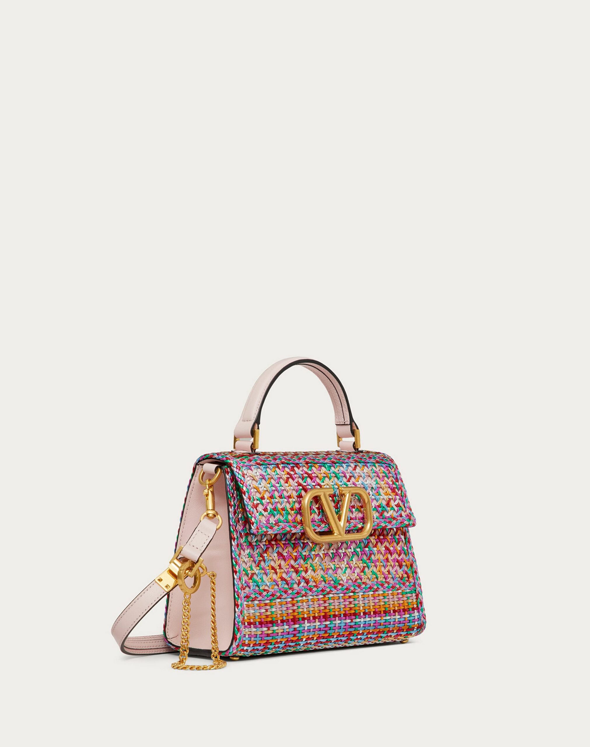 Valentino Small Vsling Handbag In Woven Multicolour Metallic Calfskin Rose Quartz/multicolour (XW2B0F53RQNJ31)