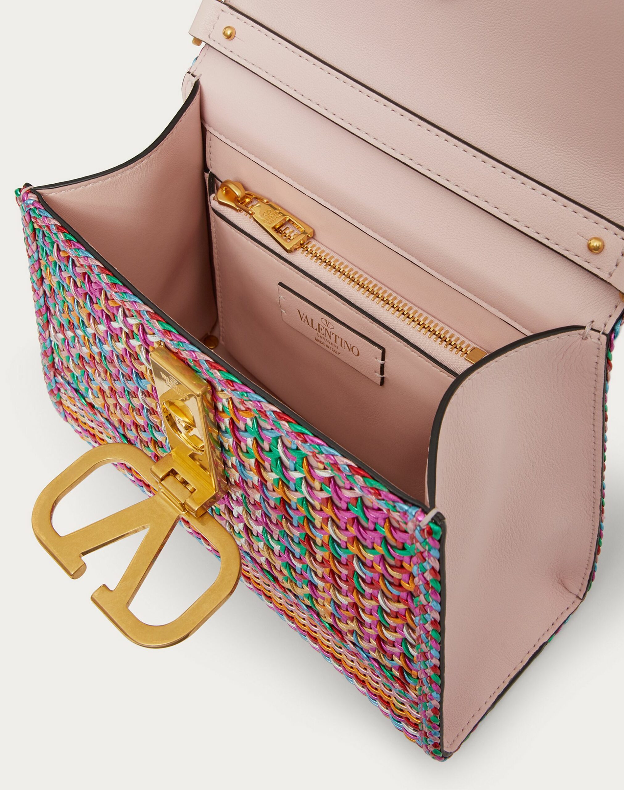 Valentino Small Vsling Handbag In Woven Multicolour Metallic Calfskin Rose Quartz/multicolour (XW2B0F53RQNJ31)