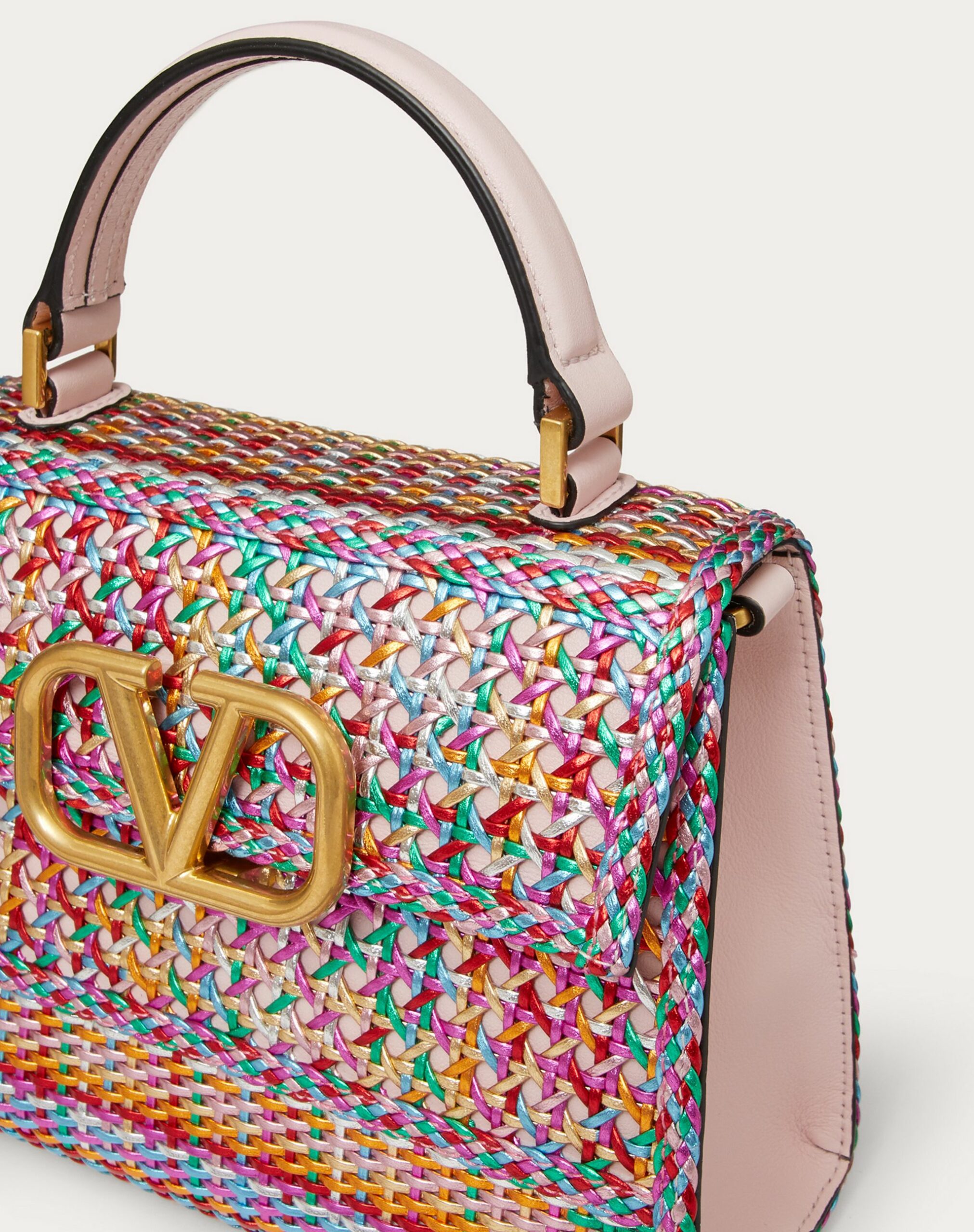 Valentino Small Vsling Handbag In Woven Multicolour Metallic Calfskin Rose Quartz/multicolour (XW2B0F53RQNJ31)