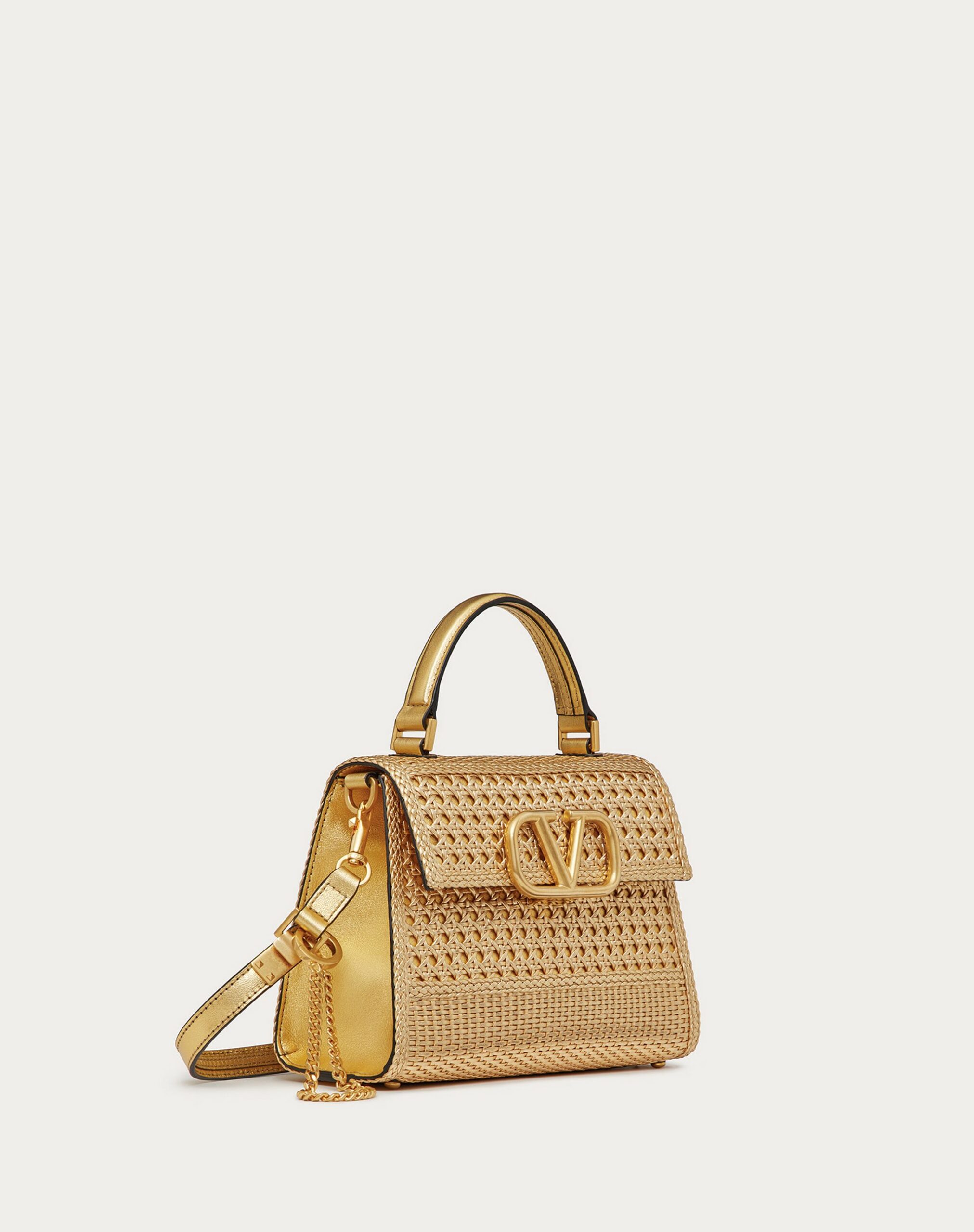 Valentino Small Vsling Handbag In Woven Metallic Calfskin Antique Brass (XW2B0F53NKMKM5)