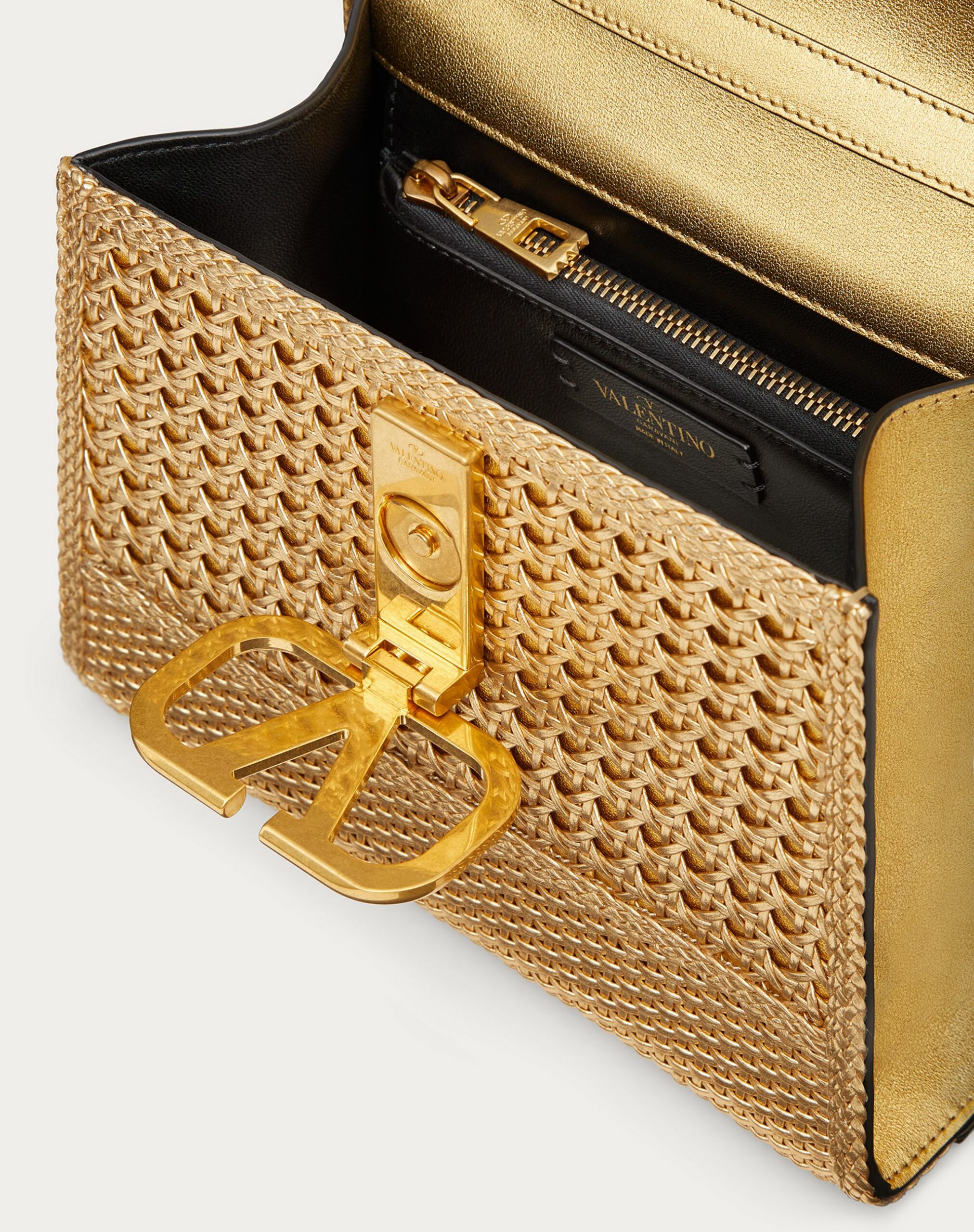 Valentino Small Vsling Handbag In Woven Metallic Calfskin Antique Brass (XW2B0F53NKMKM5)