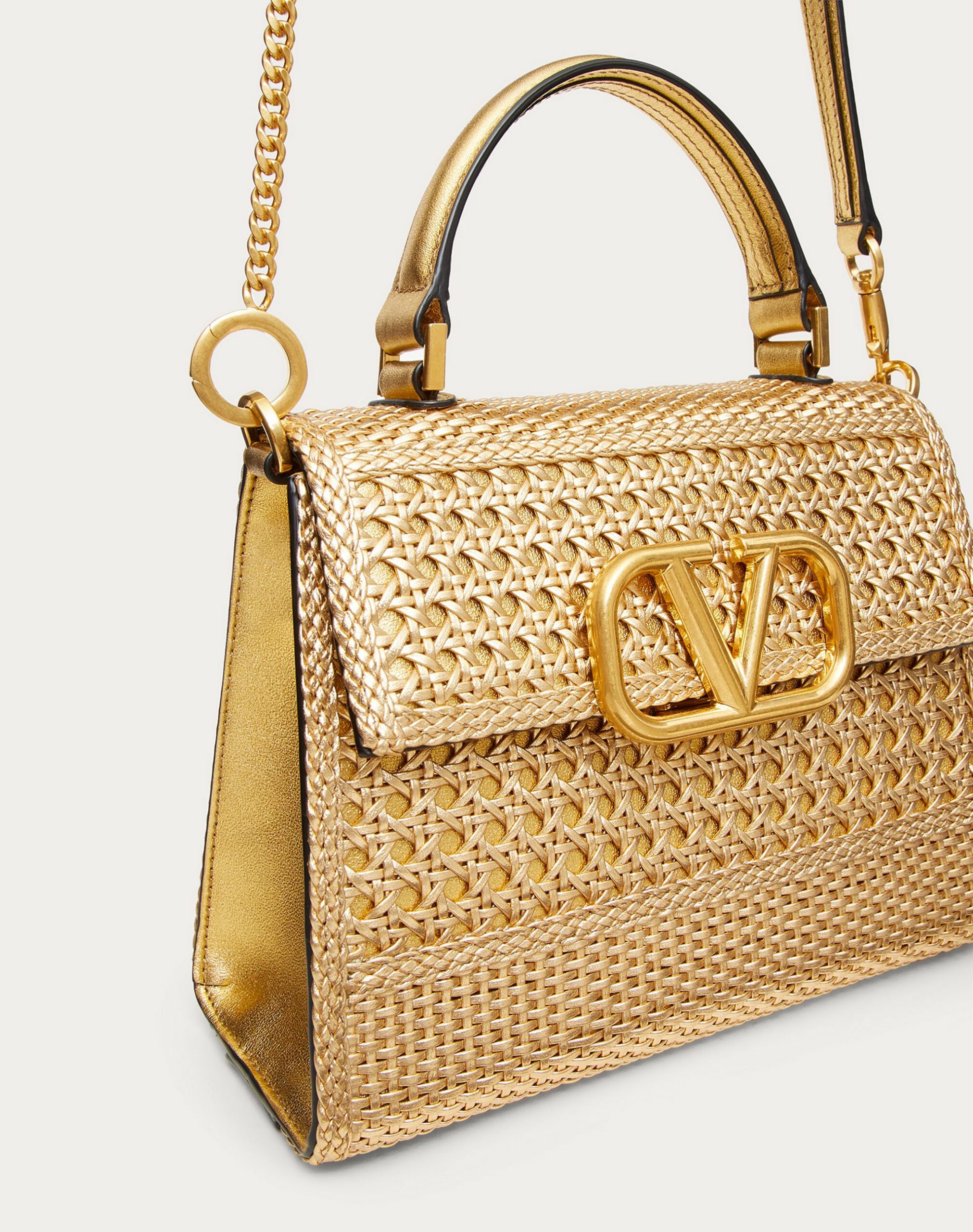 Valentino Small Vsling Handbag In Woven Metallic Calfskin Antique Brass (XW2B0F53NKMKM5)